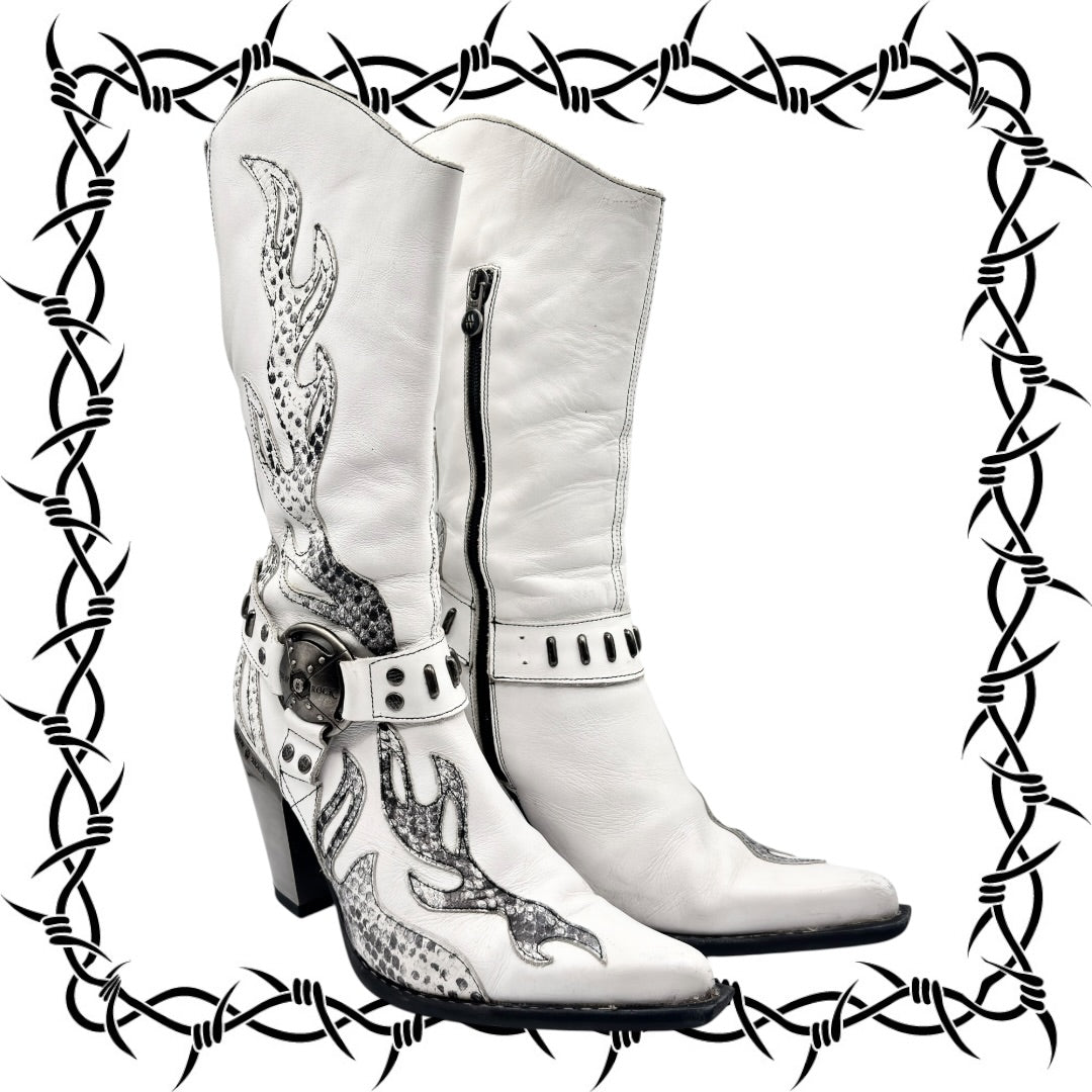Vintage New Rock pointy white cowboy boots size 38