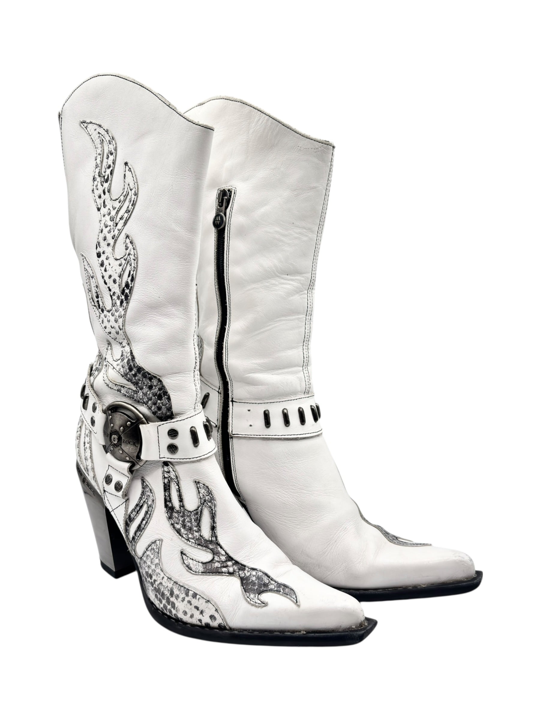Vintage New Rock pointy white cowboy boots size 38