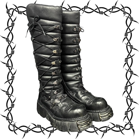 Vintage New Rock lace up leather boots size 44