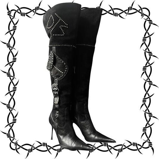 Beautiful vintage El Dantes black colored pointy leather boots size 37