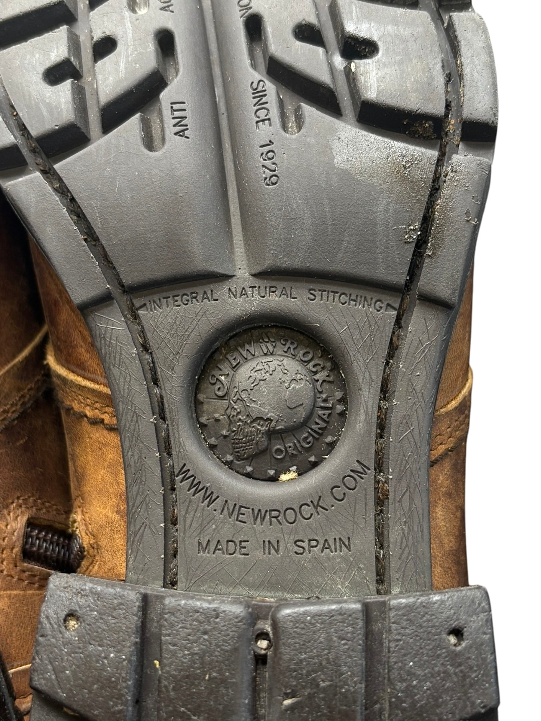 Vintage New Rock brown hand-made leather motorcycle boots. size 43