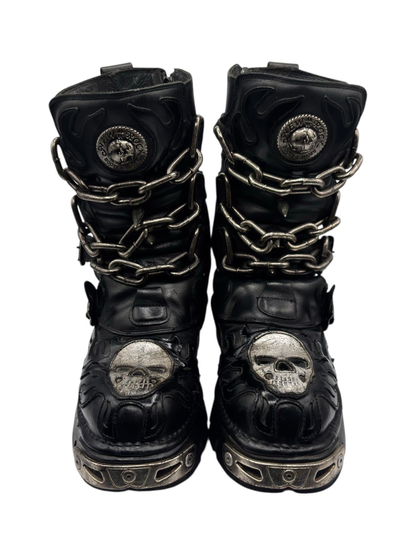 Vintage New Rock chained skull leather boots