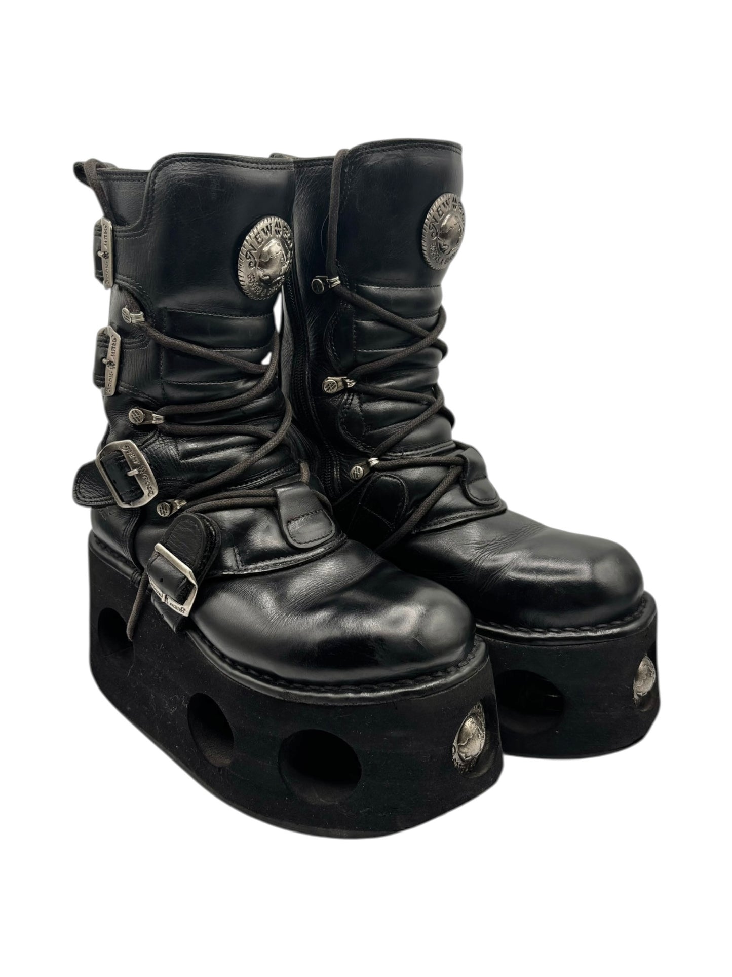 Vintage 90s New Rock mid-calf leather Neptuno platform boots size 40