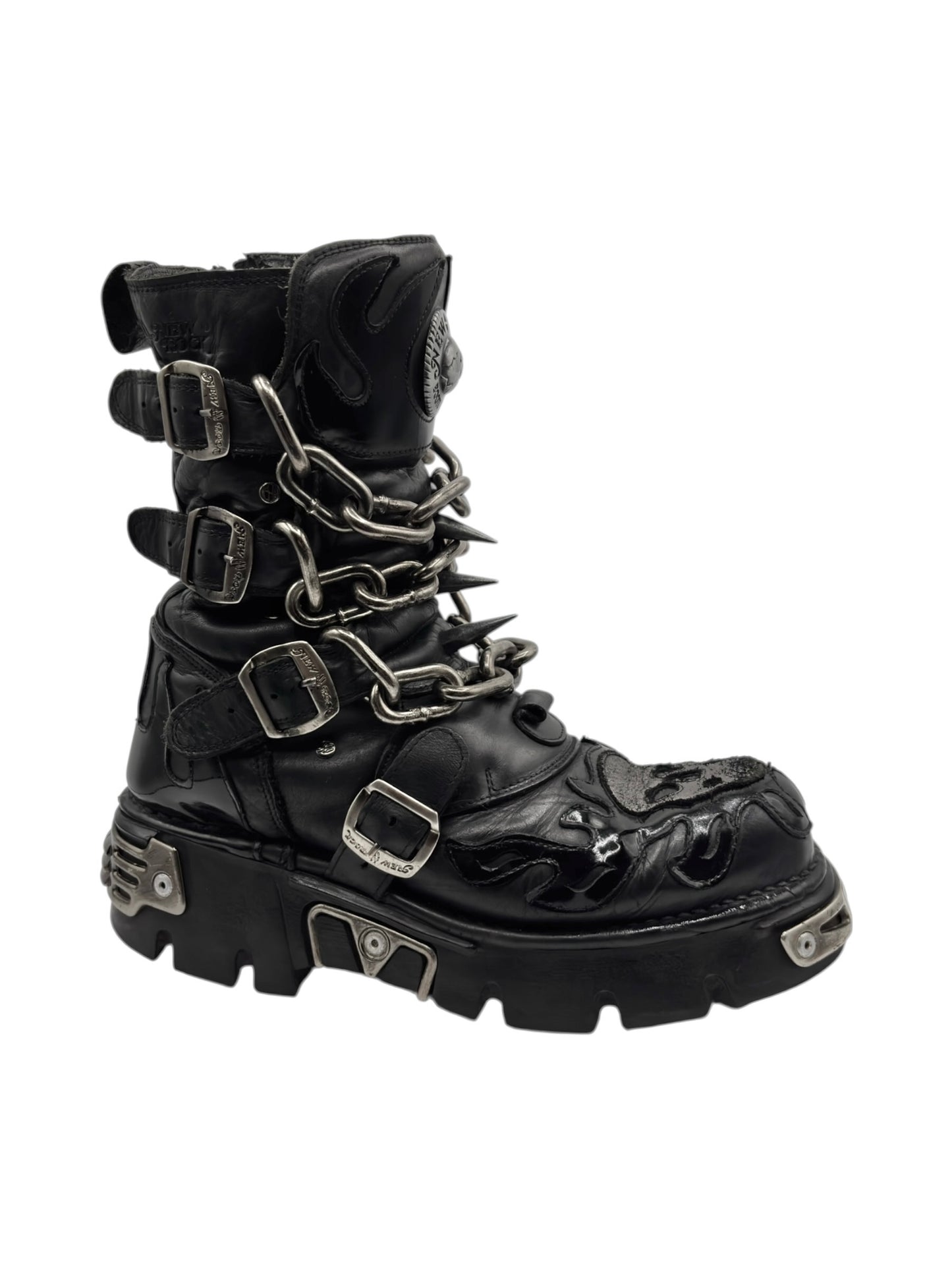 Vintage New Rock chained skull leather boots
