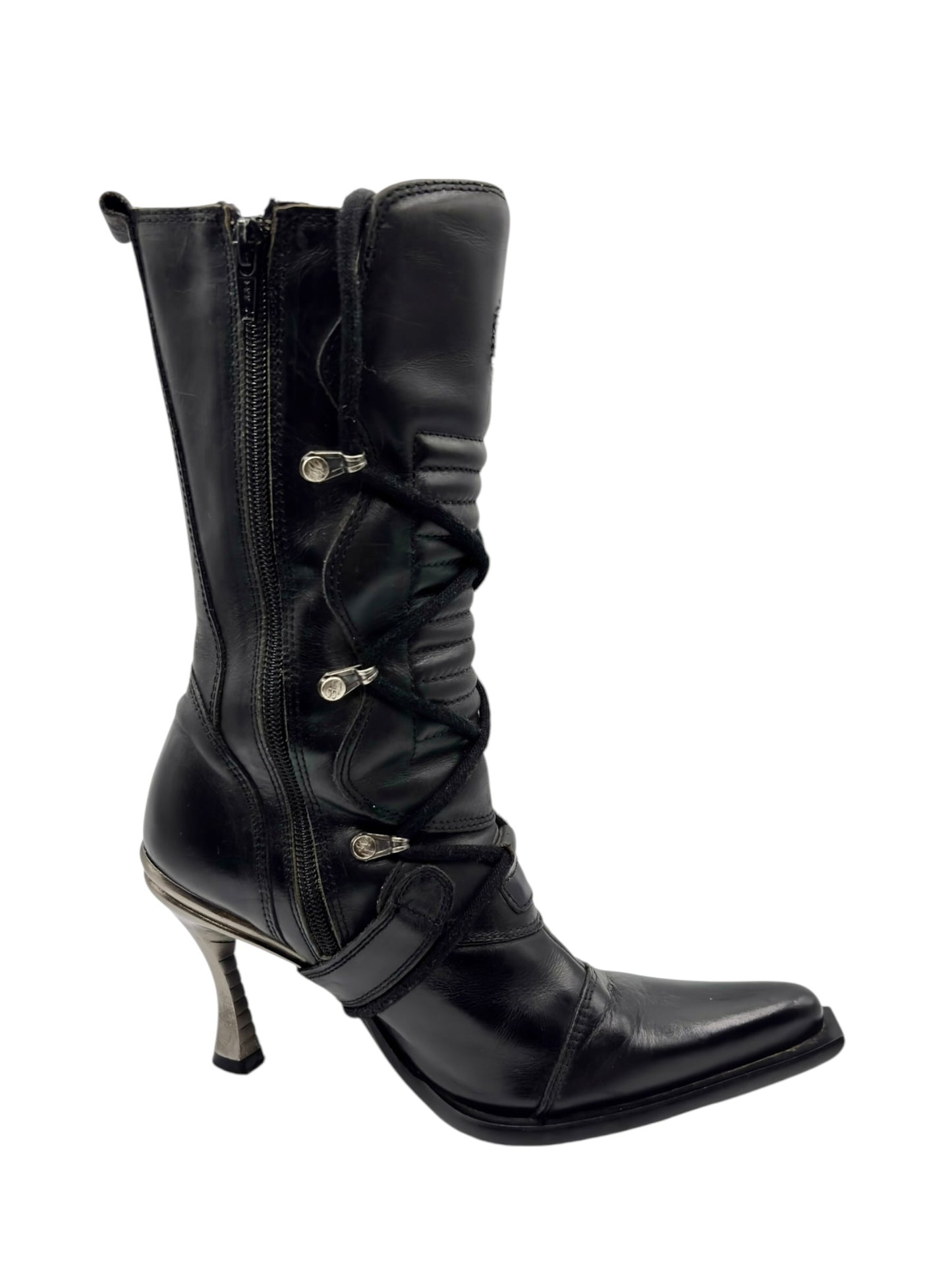 Vintage New Rock mid-calf leather biker heels size 36