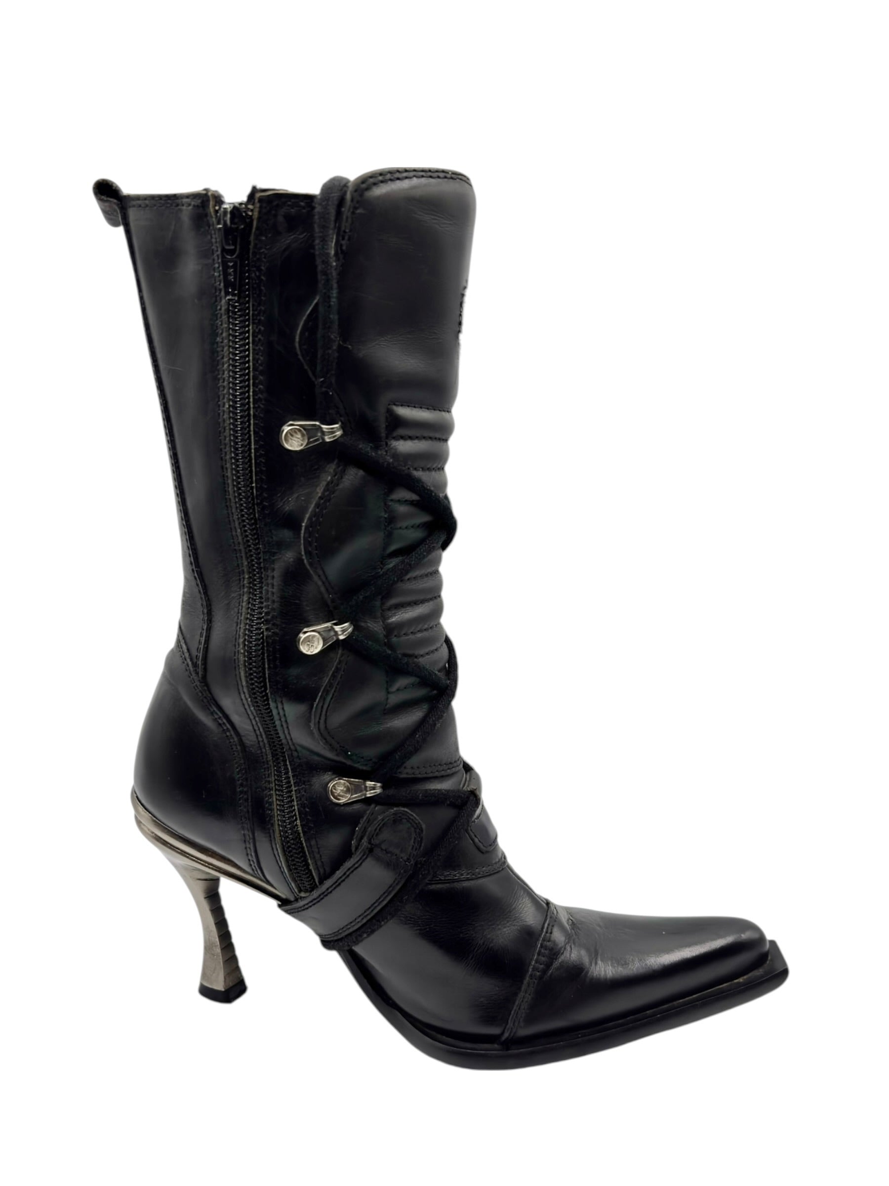 Vintage New Rock mid-calf leather biker heels size 36