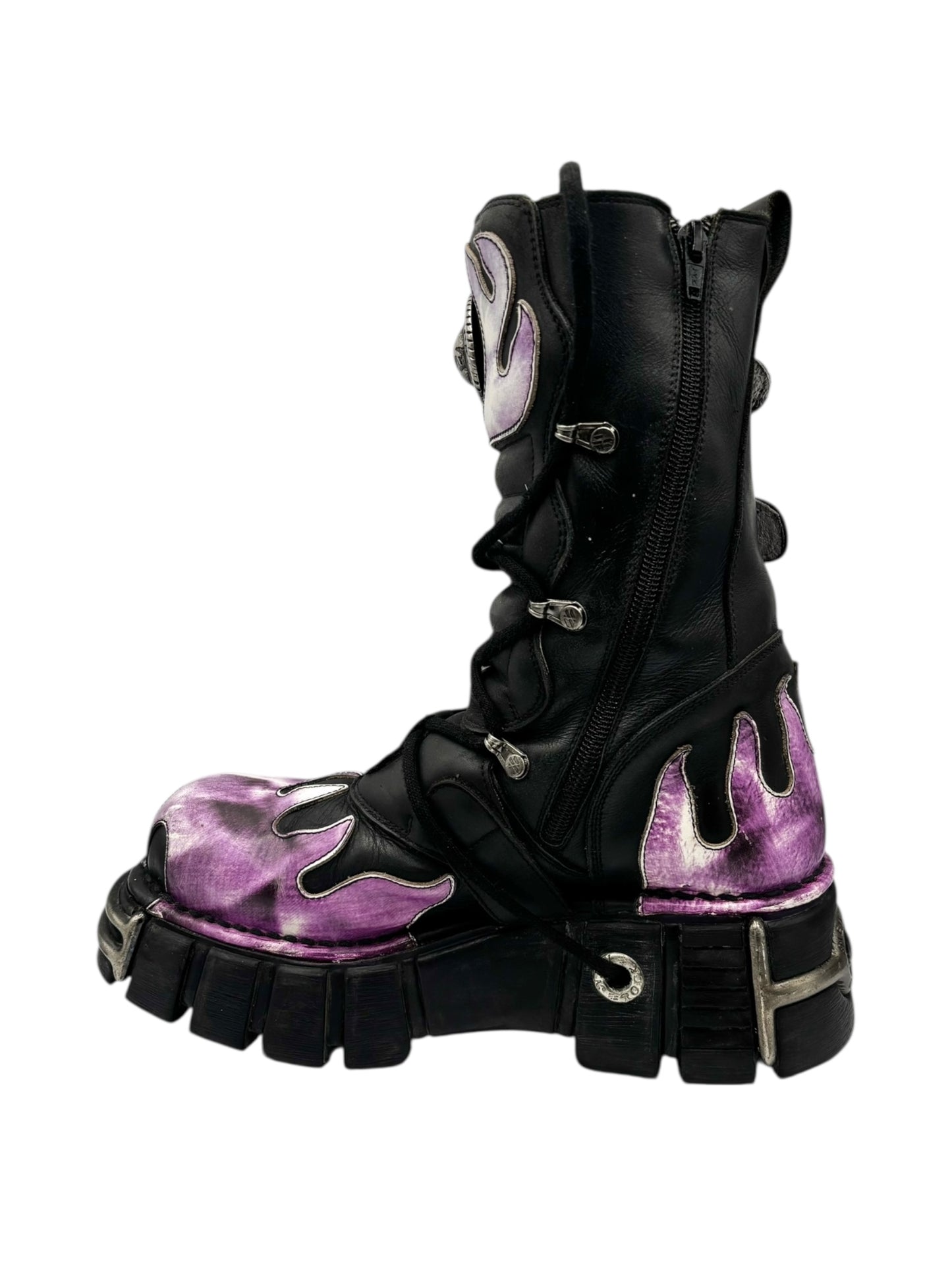 Vintage New Rock mid-calf purple flame platform boots size 39
