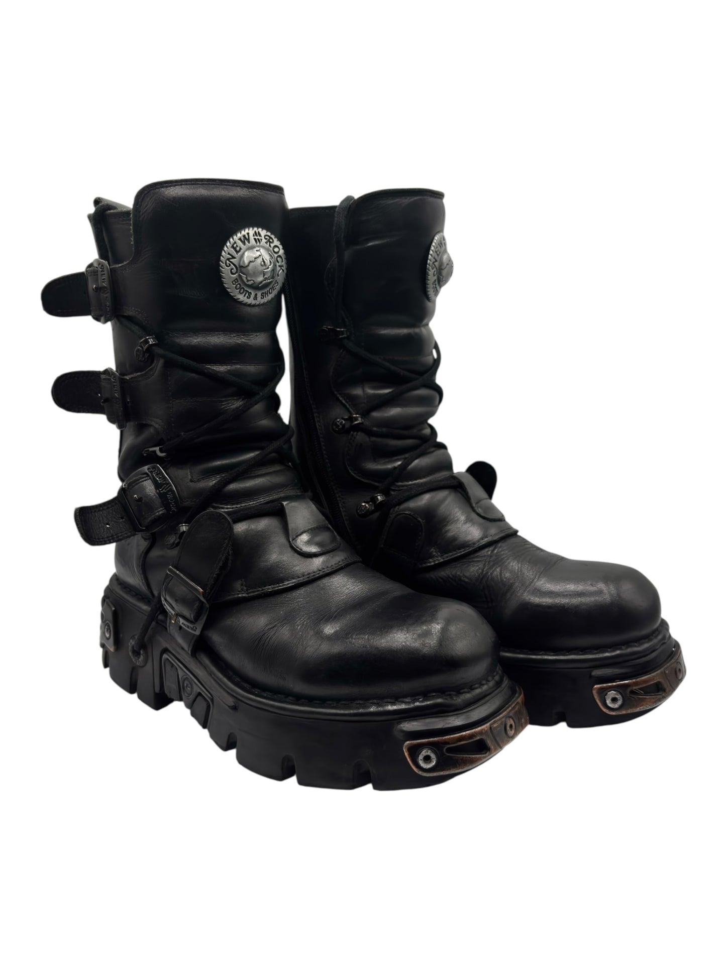 Vintage New Rock black mid-calf reactor leather boots