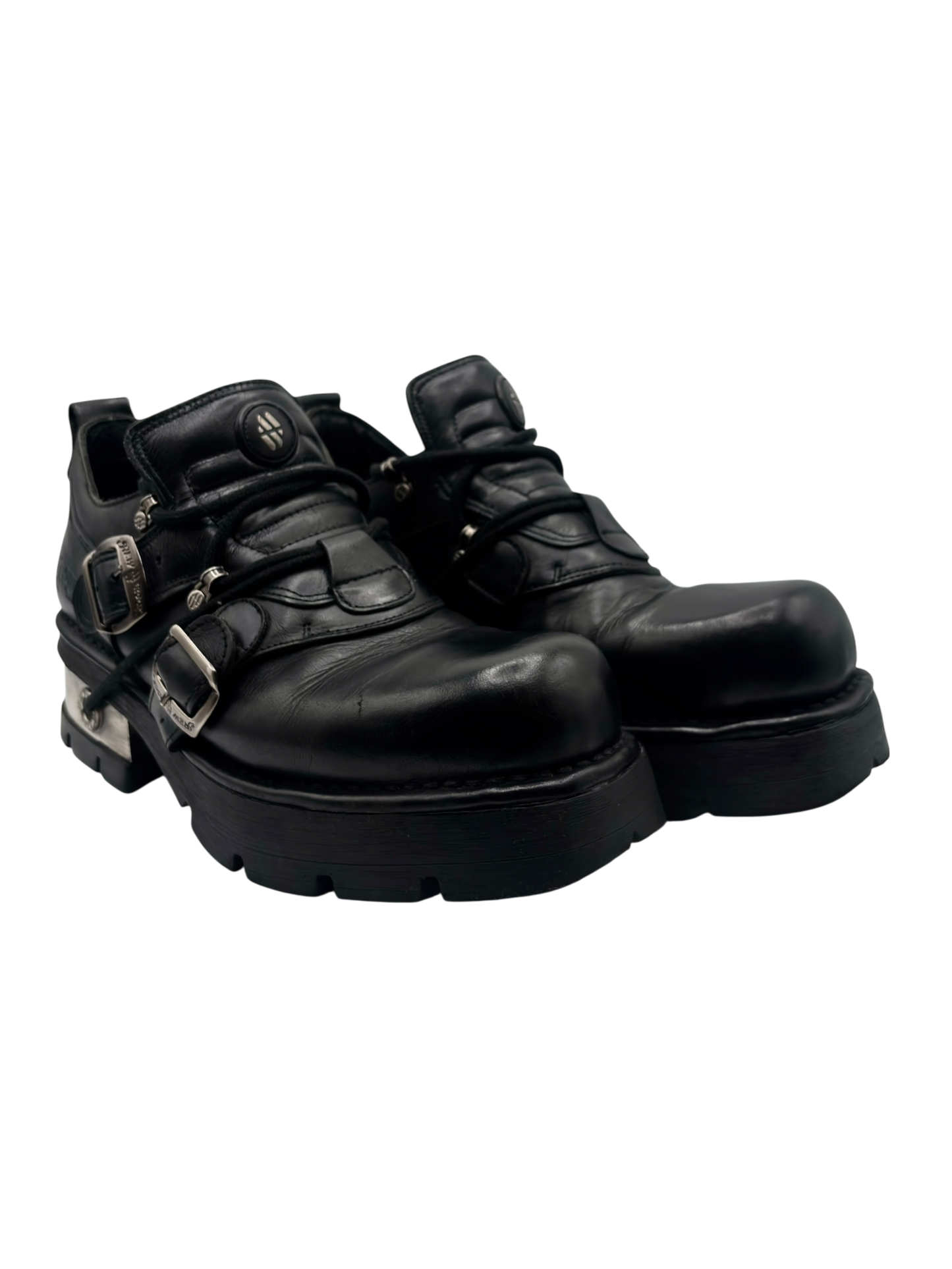 Vintage New Rock leather raised-heel buckle boots size 45