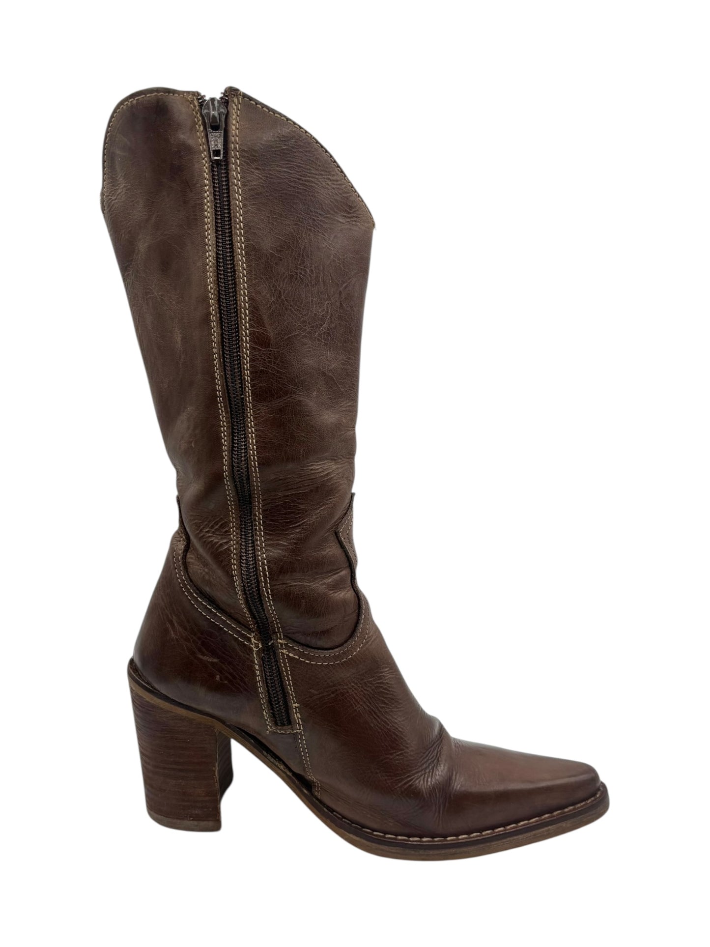 Vintage Destroy brown pointy leather boots size 36