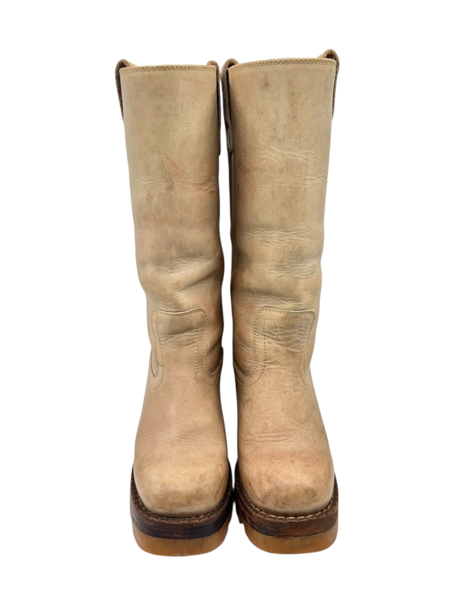 Beautiful vintage 90s Destroy ankle beige block platform boots size 36