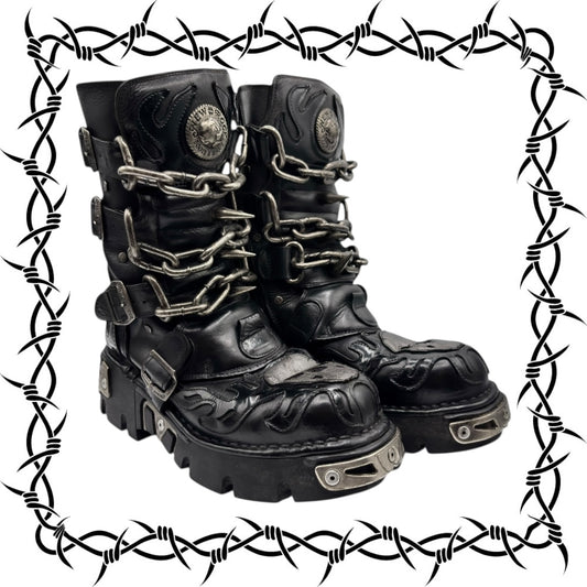Vintage New Rock M-727 chained leather boots size 42