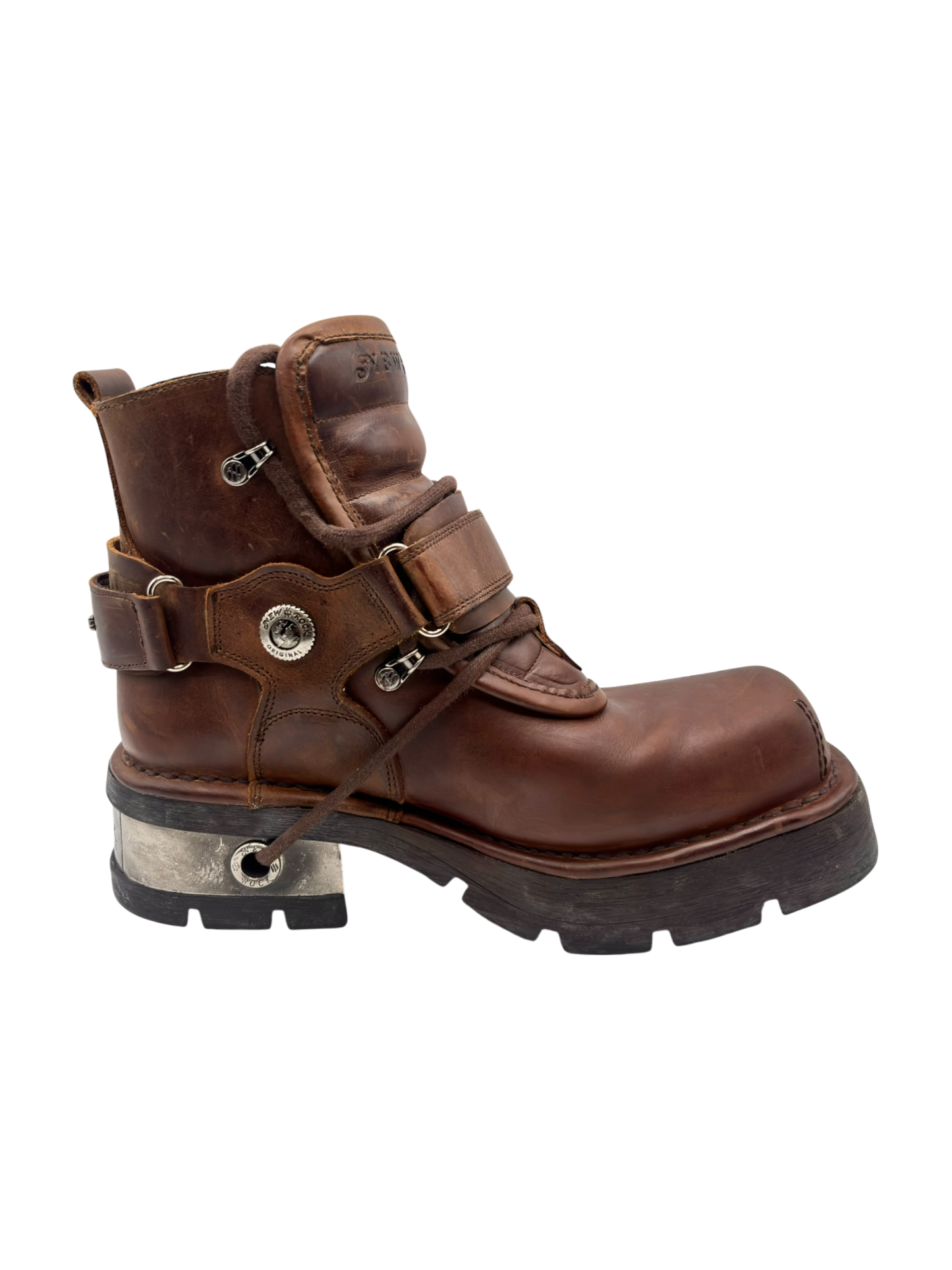 Vintage New Rock brown leather raised-heel ankle boots size 41