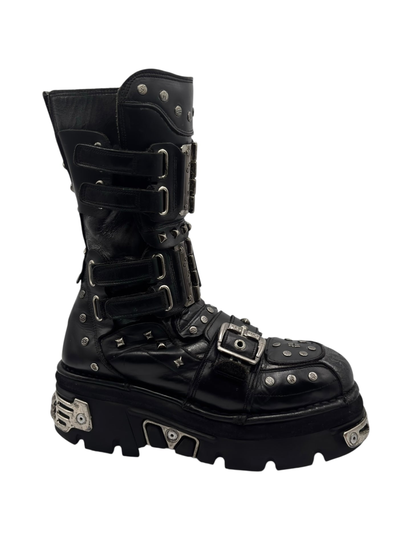 Vintage New Rock studded platform leather boots