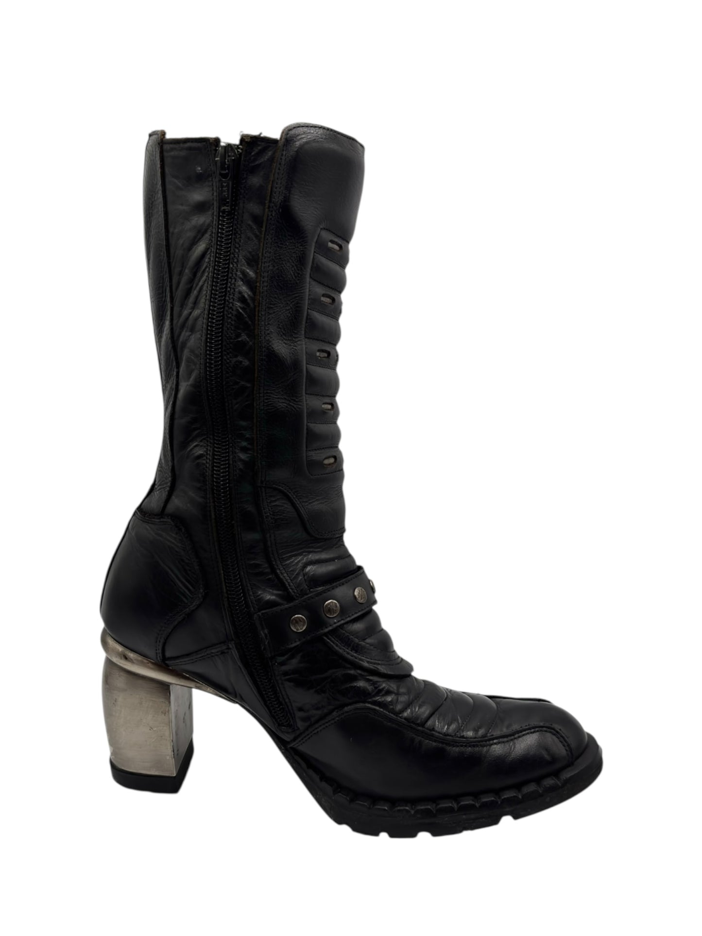 Vintage New Rock biker mid-calf leather boots