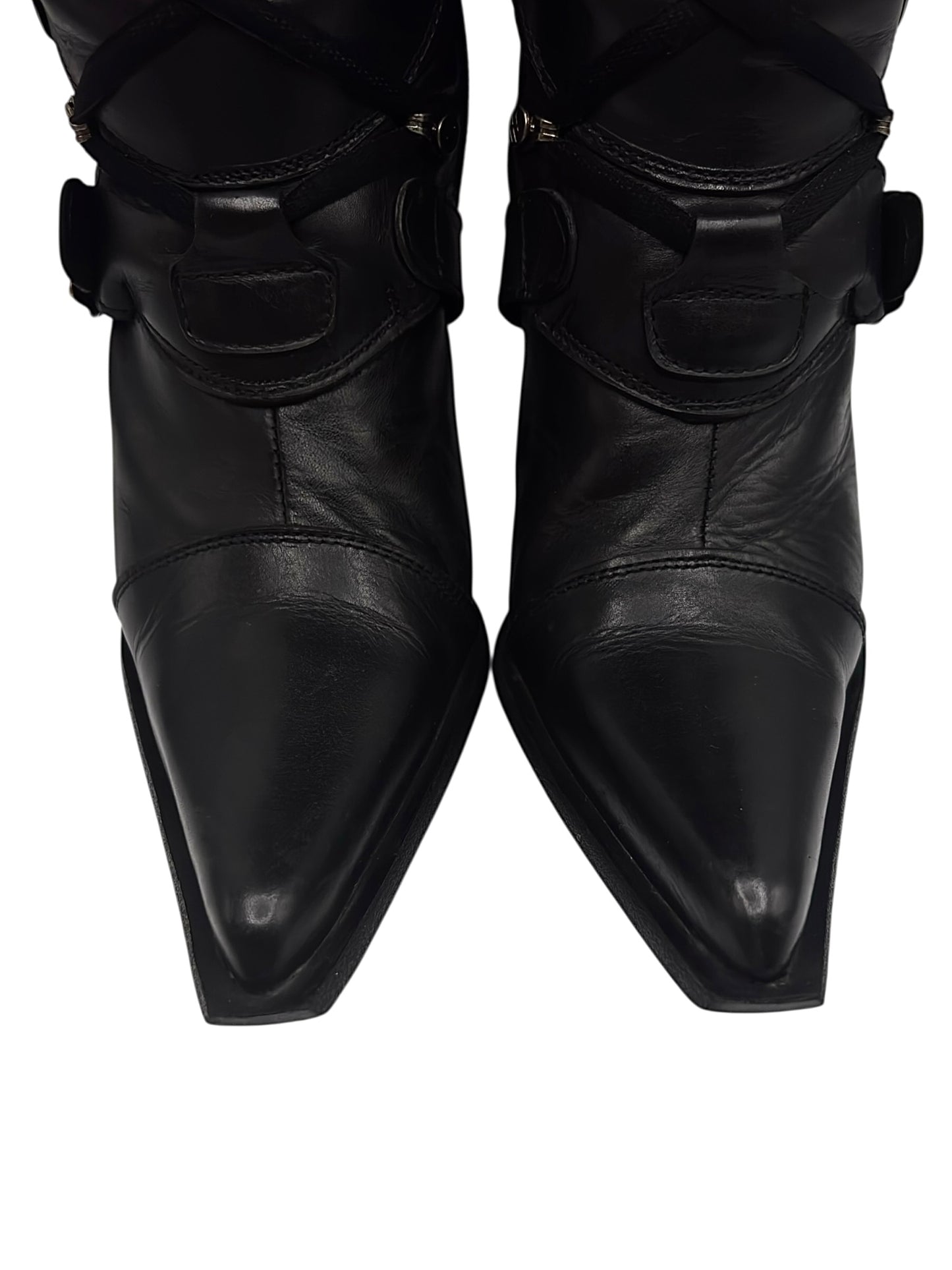 Vintage New Rock knee high leather biker heels size 44