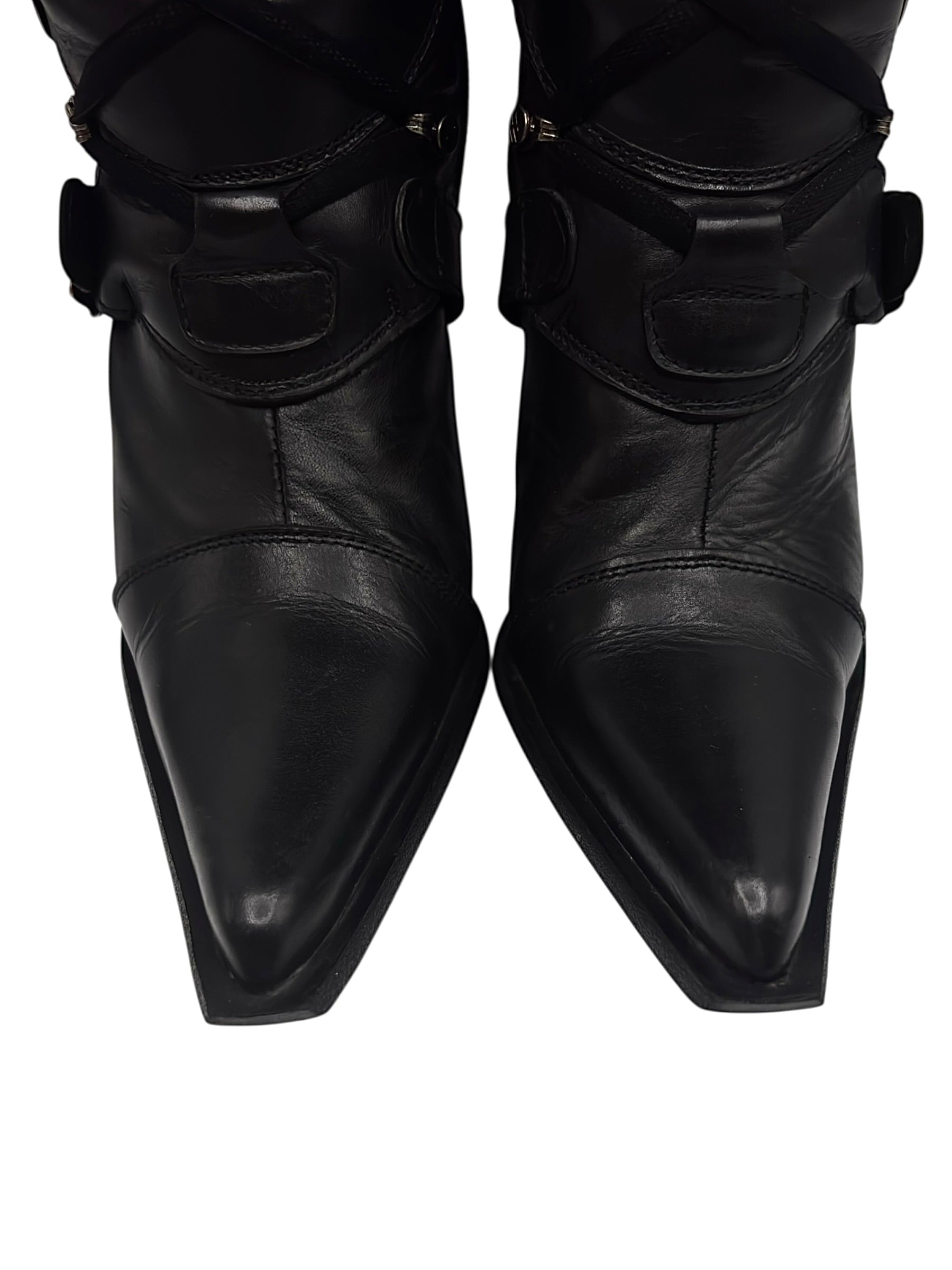 Vintage New Rock knee high leather biker heels size 44