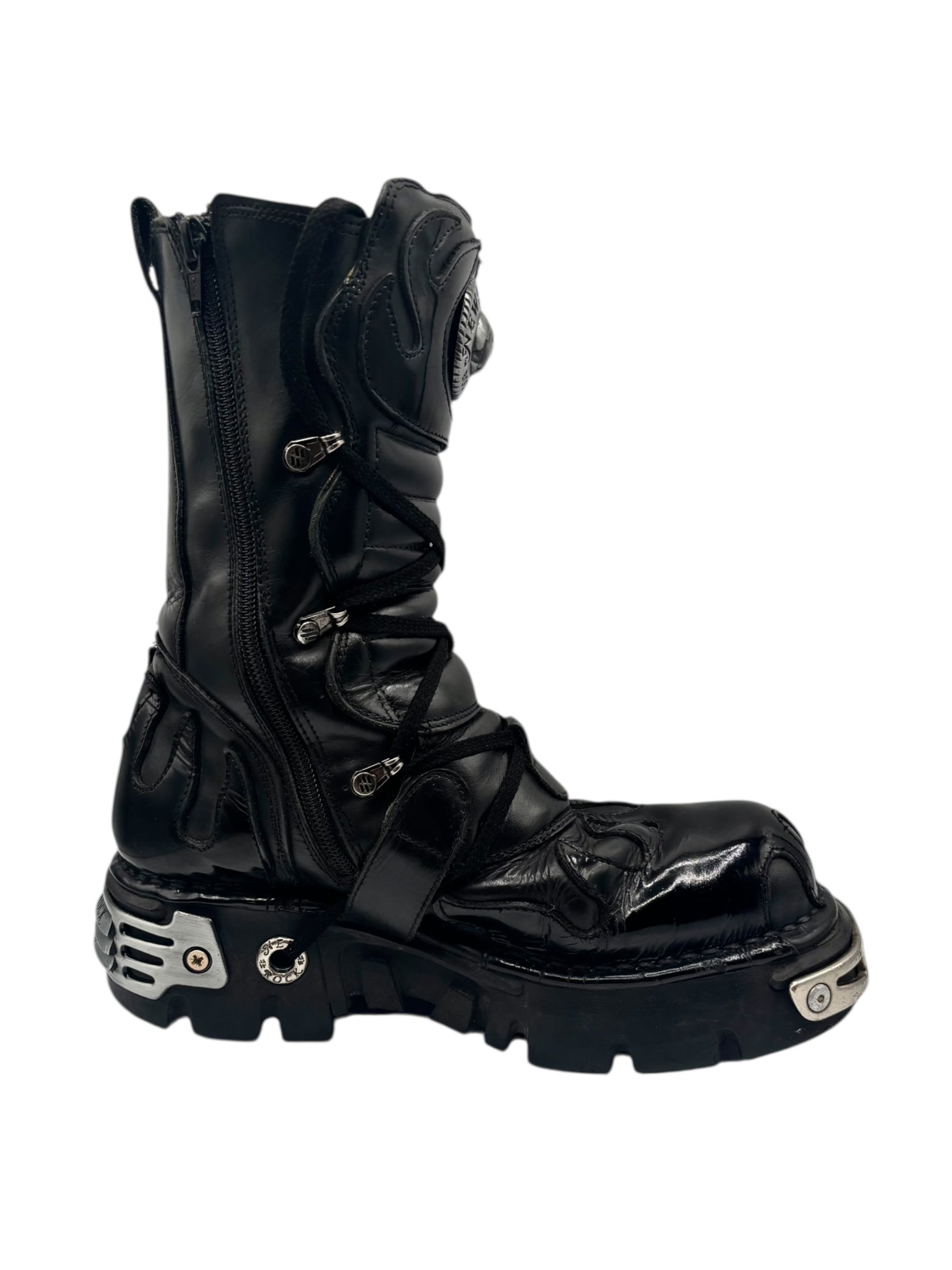 Vintage New Rock mid-calf black flame reactor boots size 40