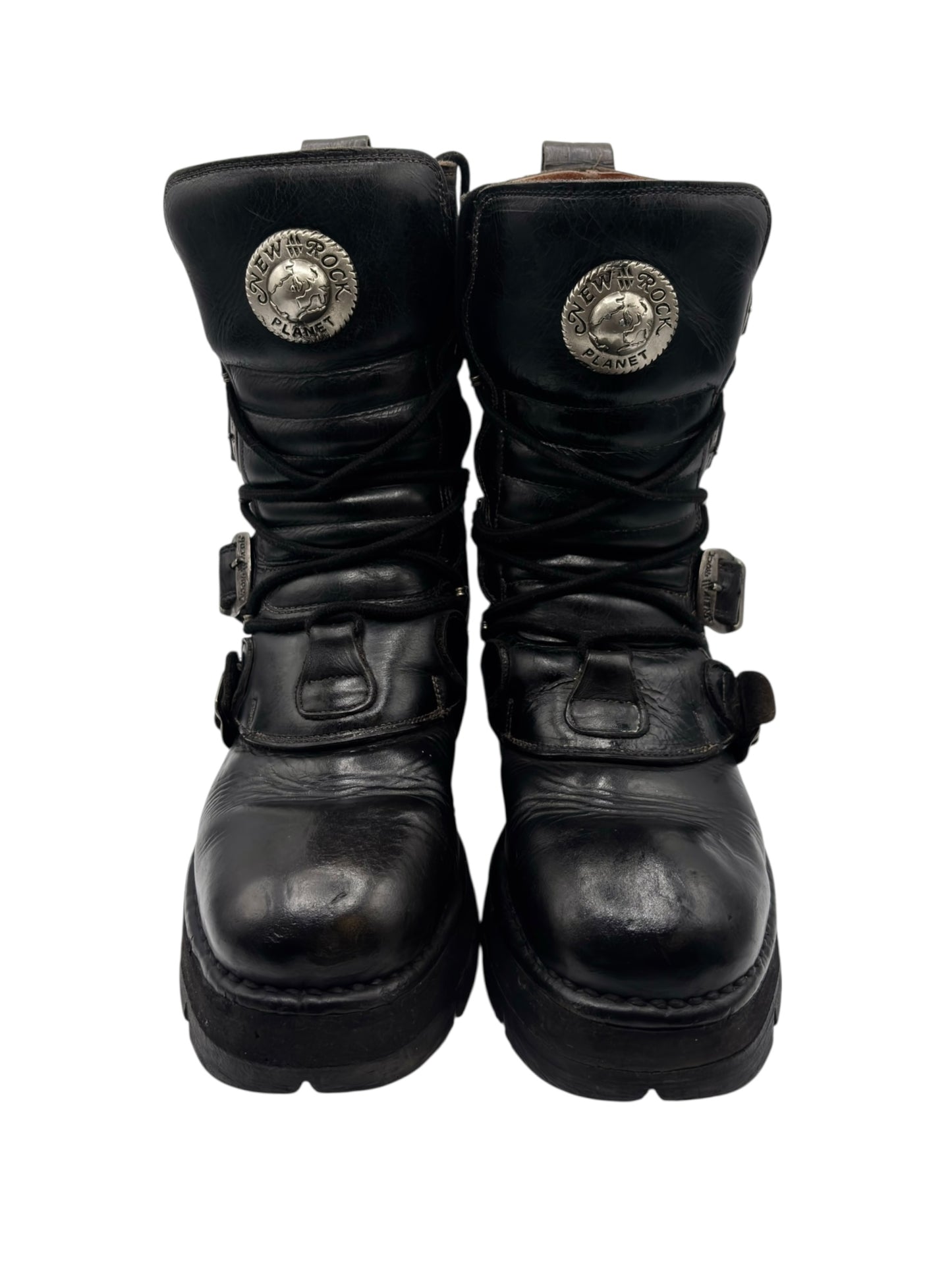 Vintage New Rock leather mid-calf raised heel boots size 41