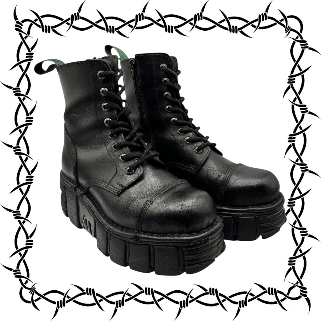 New Rock mili lace-up leather platform boots size 39