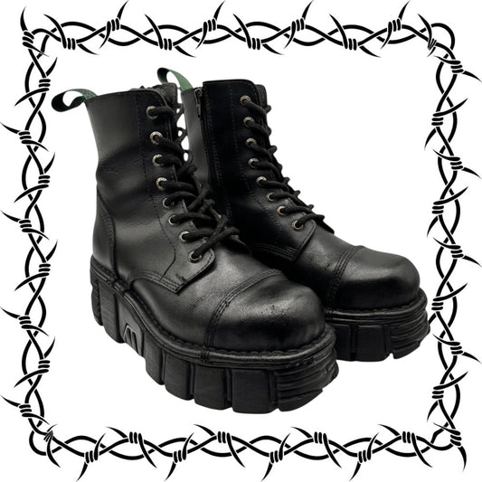 New Rock mili lace-up leather platform boots size 39