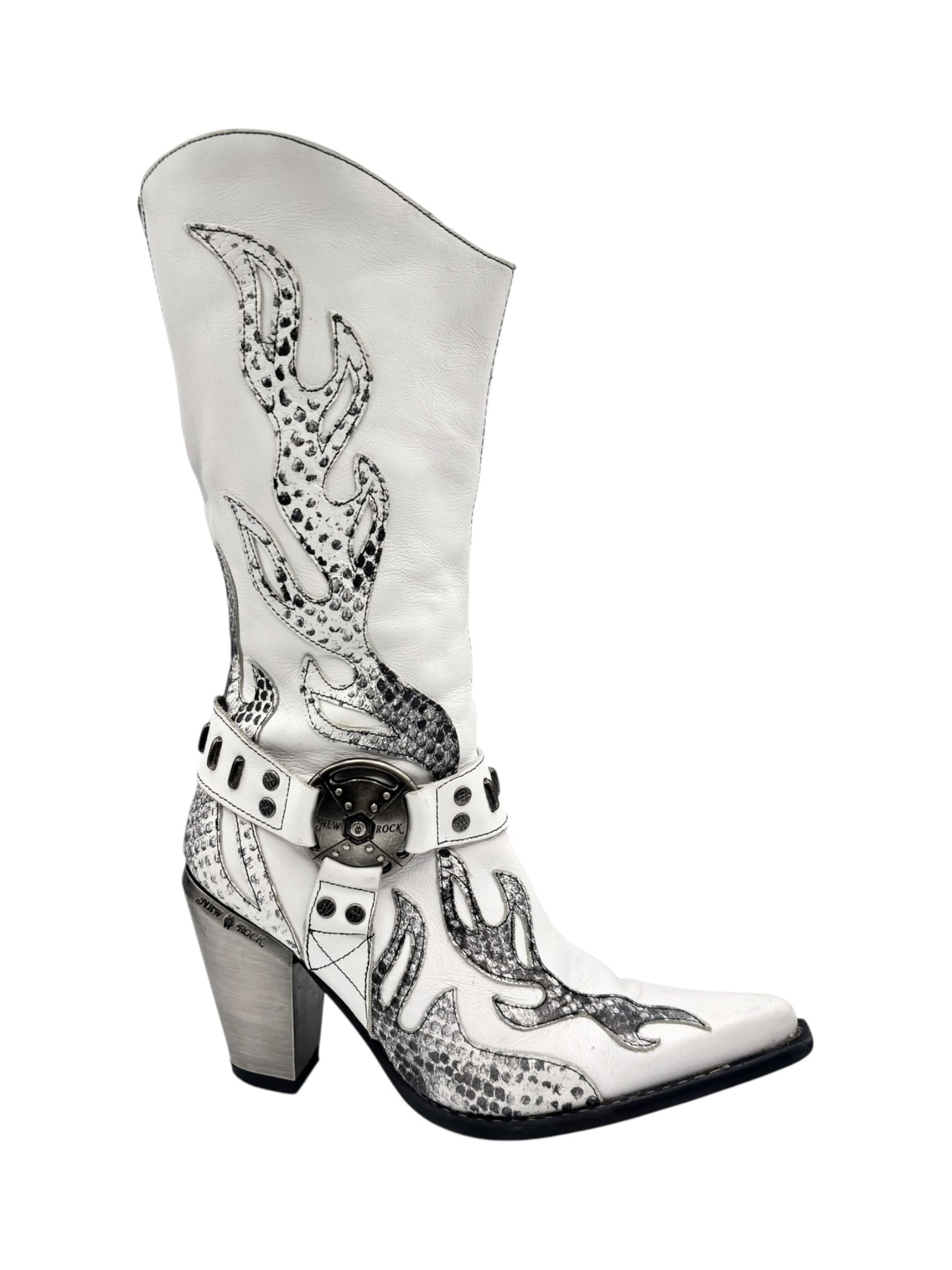 Vintage New Rock pointy white cowboy boots size 38