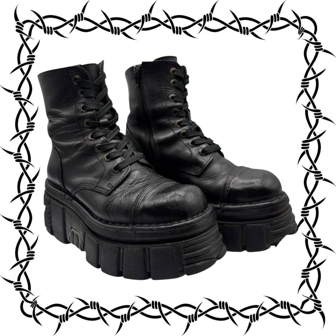New Rock mili lace-up leather platform boots size 37