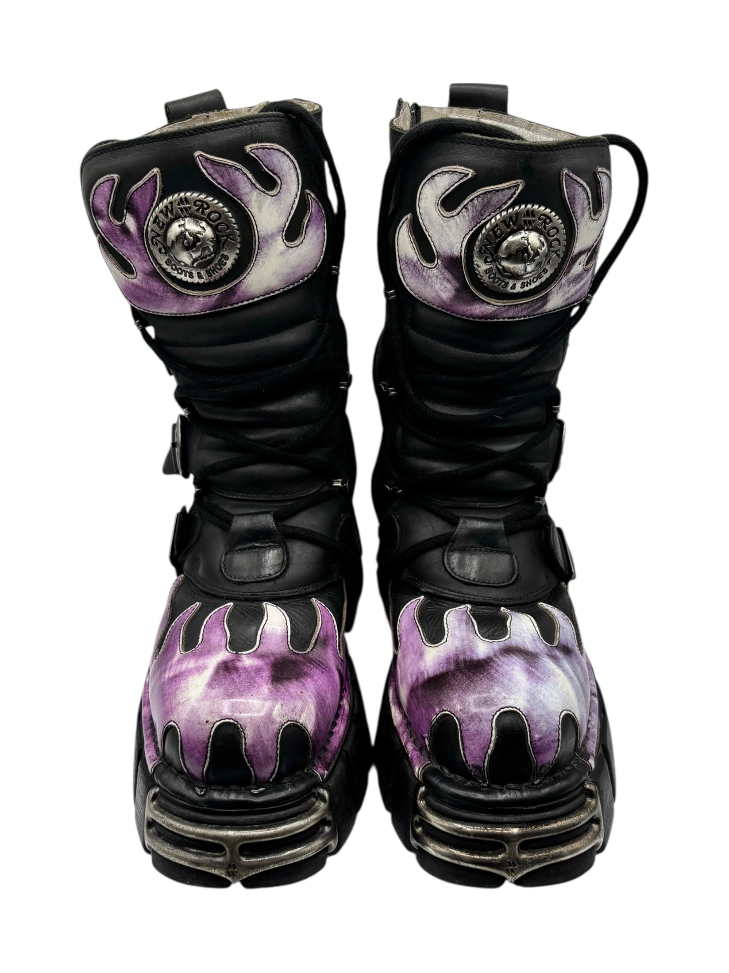 Vintage New Rock mid-calf purple flame platform boots size 39