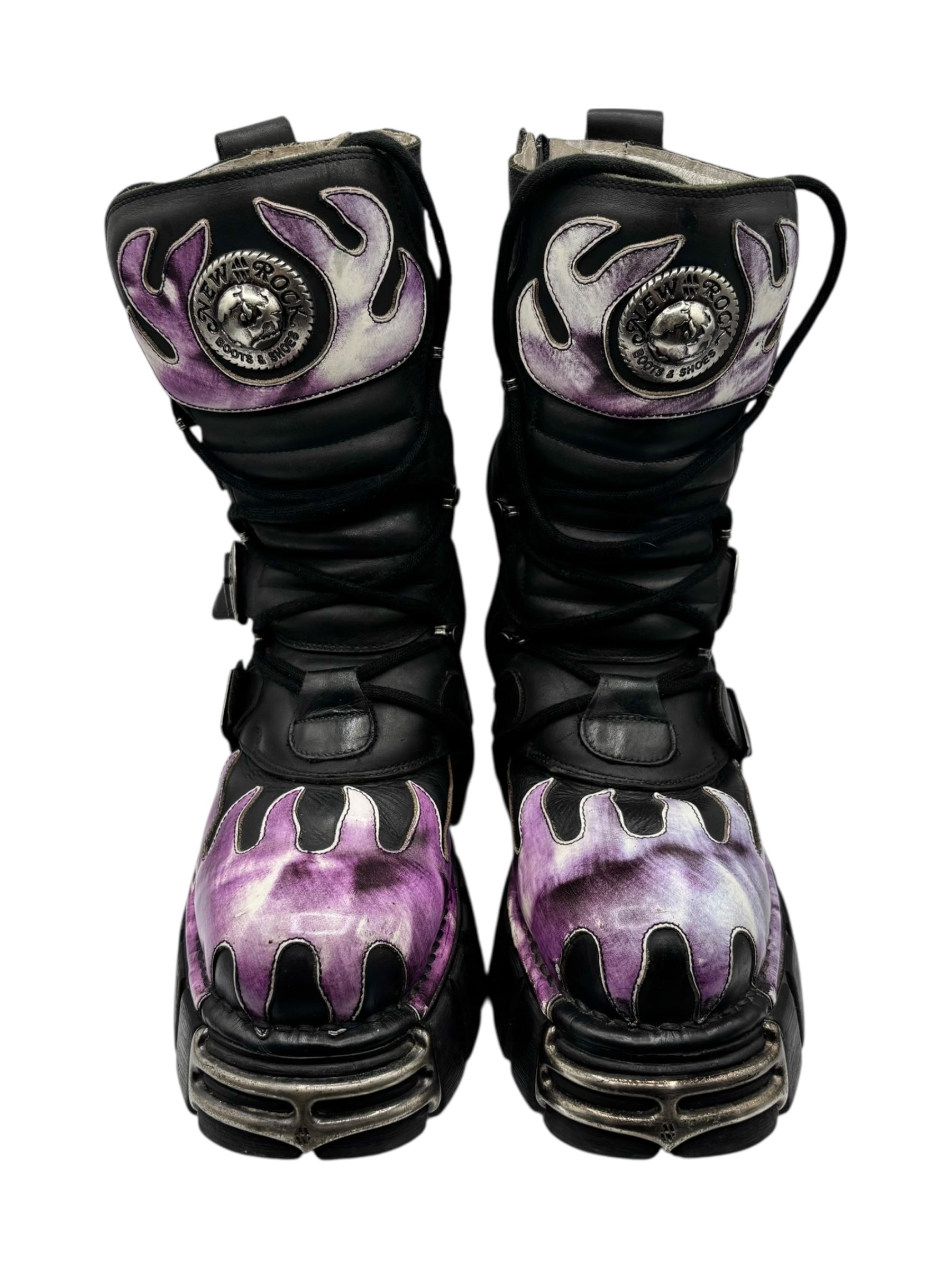 Vintage New Rock mid-calf purple flame platform boots size 39