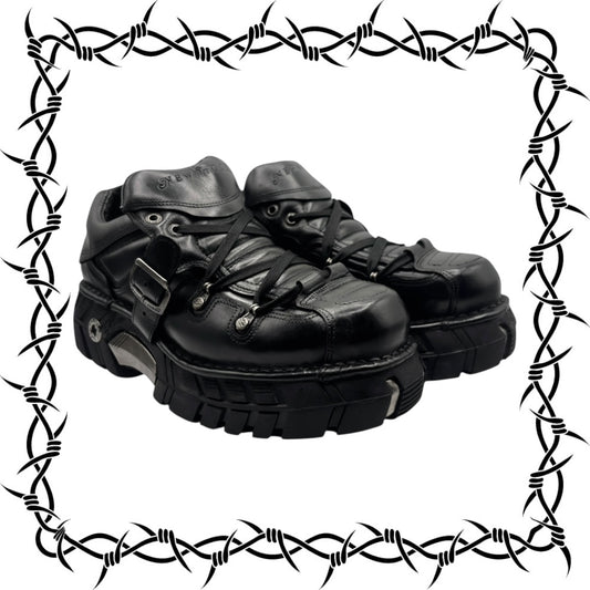 RARE vintage New Rock black trailer platform boots size 43