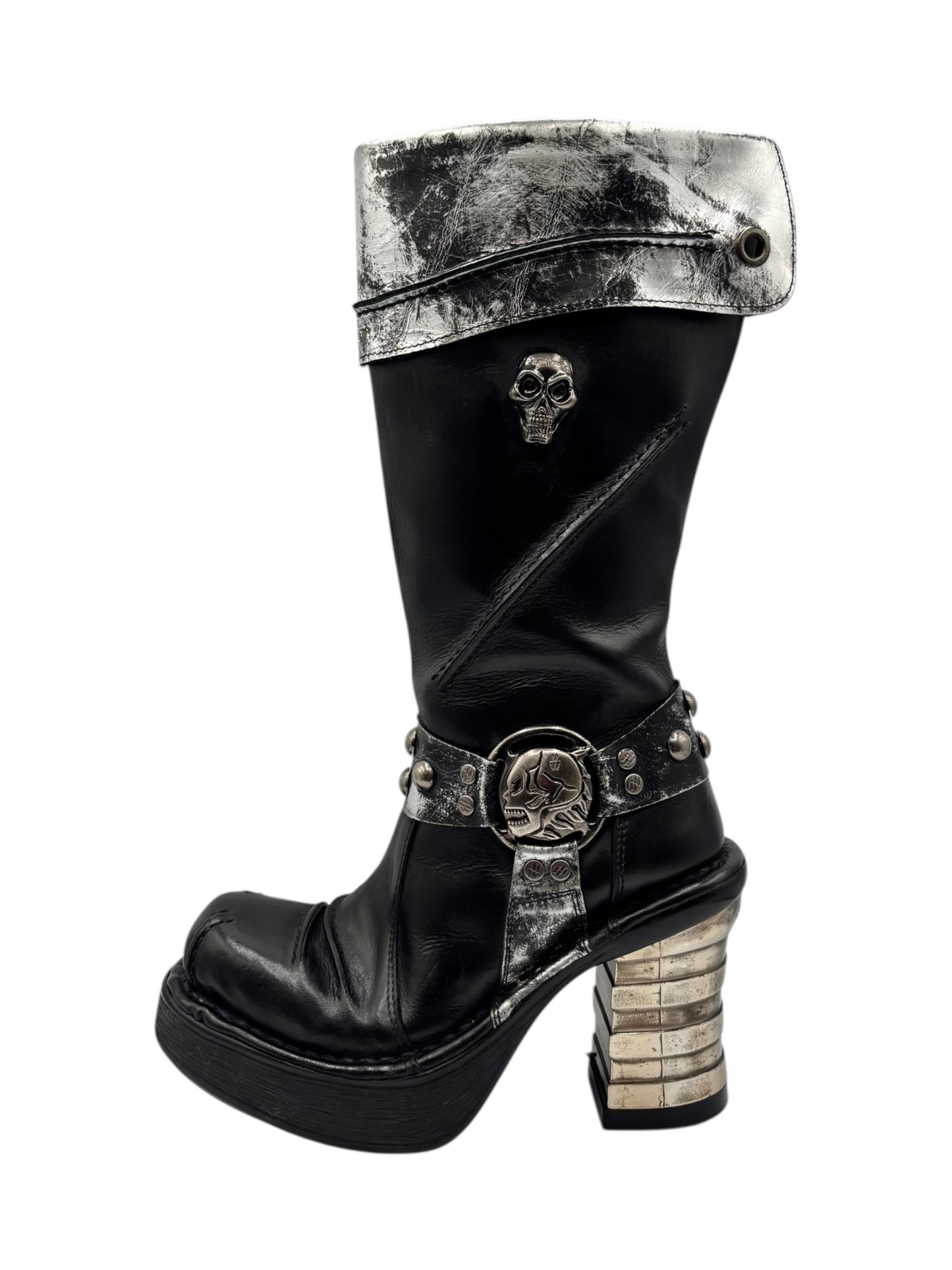 Vintage New Rock knee high round toe leather boots size 38