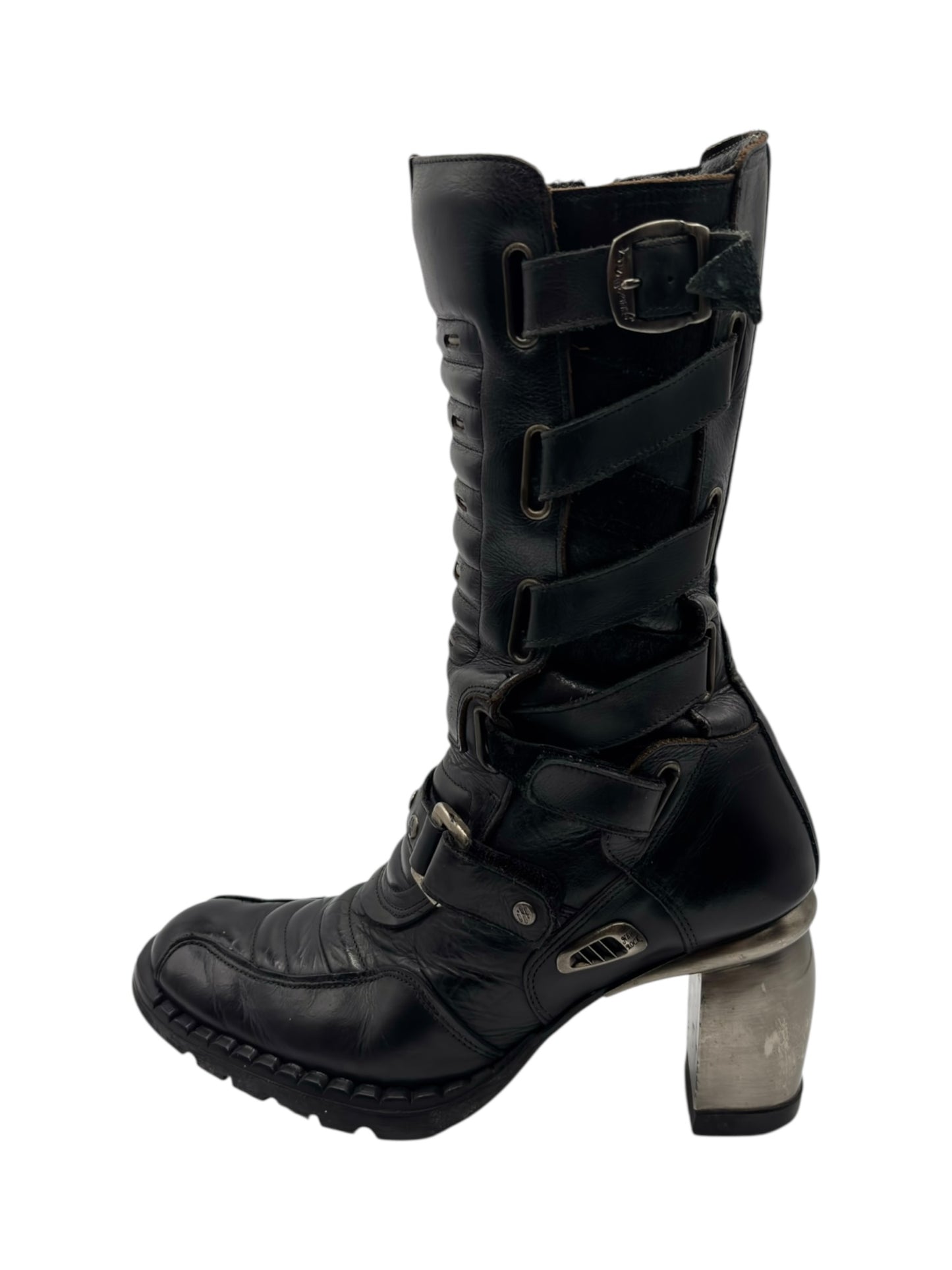 Vintage New Rock biker mid-calf leather boots