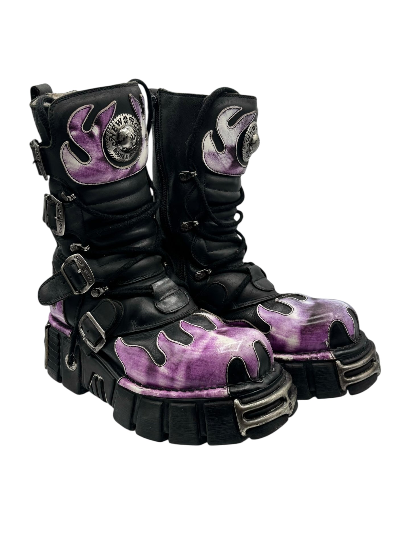 Vintage New Rock mid-calf purple flame platform boots size 39
