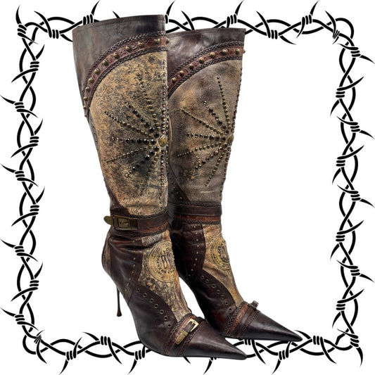 Beautiful vintage El Dantes brown colored pointy leather boots size 39