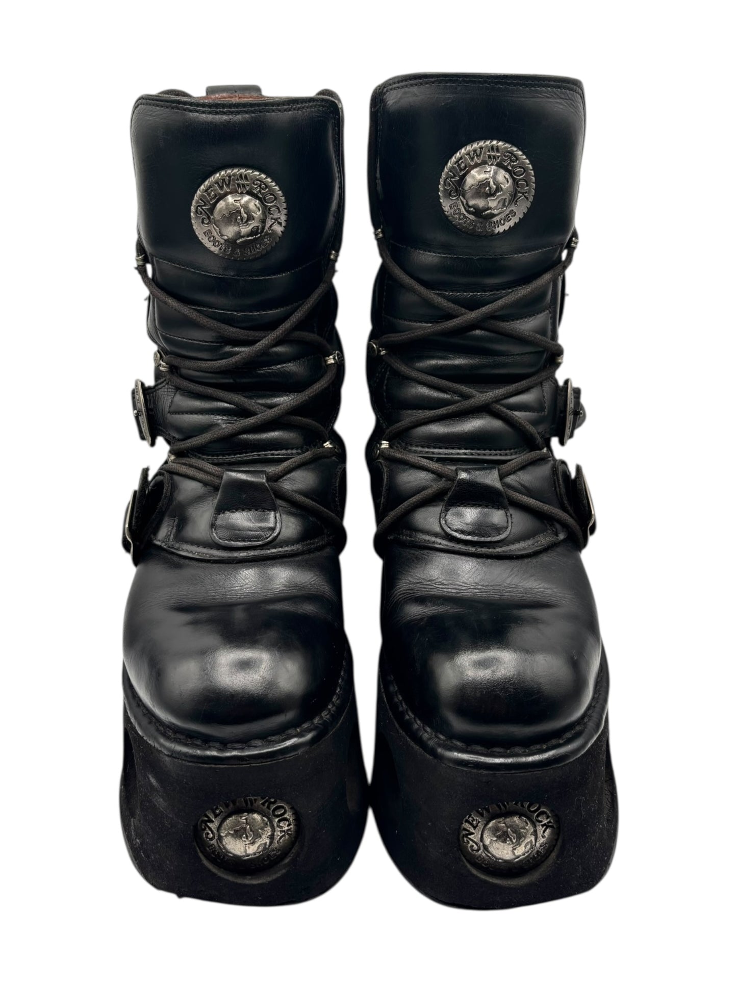 Vintage 90s New Rock mid-calf leather Neptuno platform boots size 40