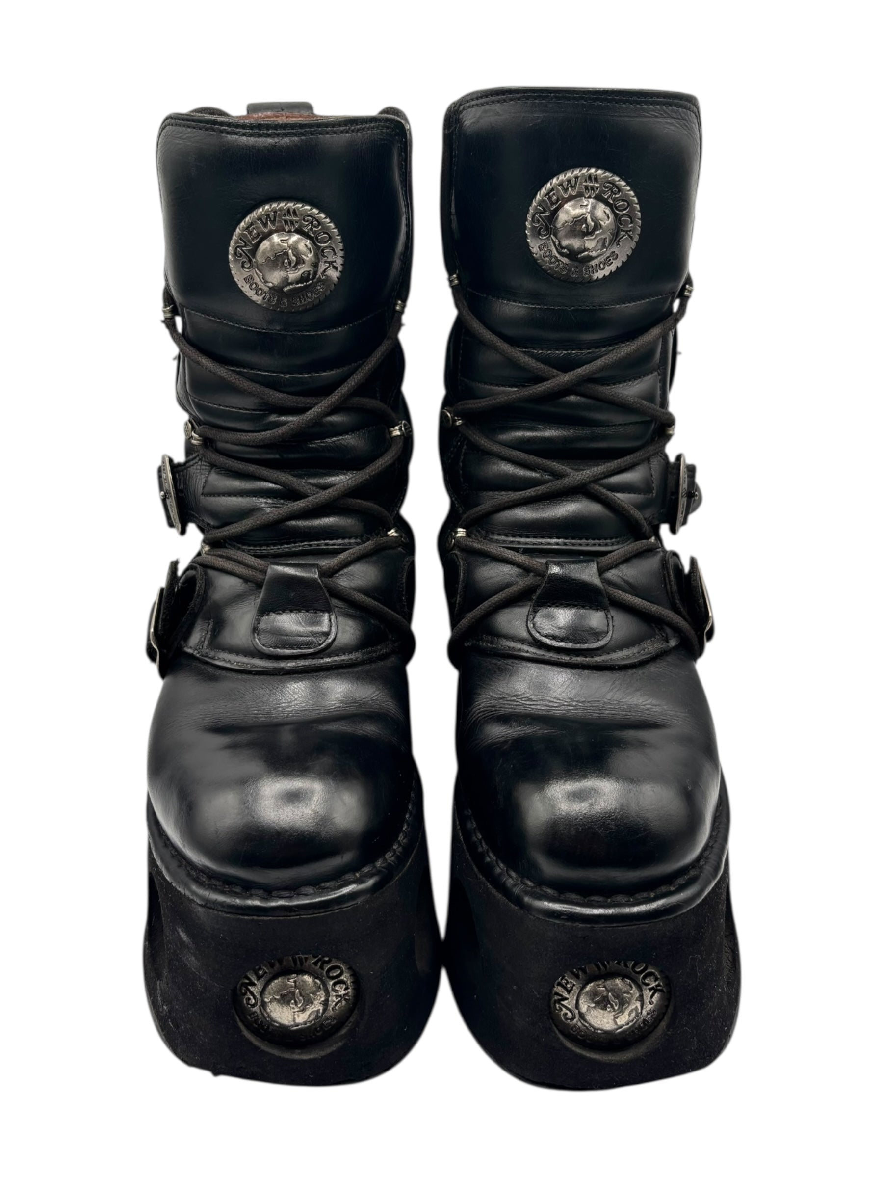 Vintage 90s New Rock mid-calf leather Neptuno platform boots size 40
