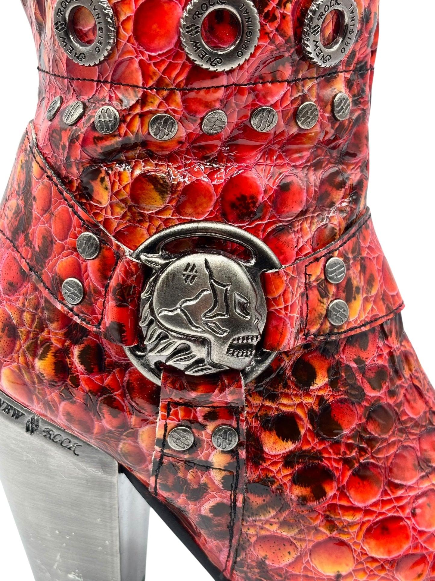 Vintage New Rock ruby mid-calf leather biker heels size 41