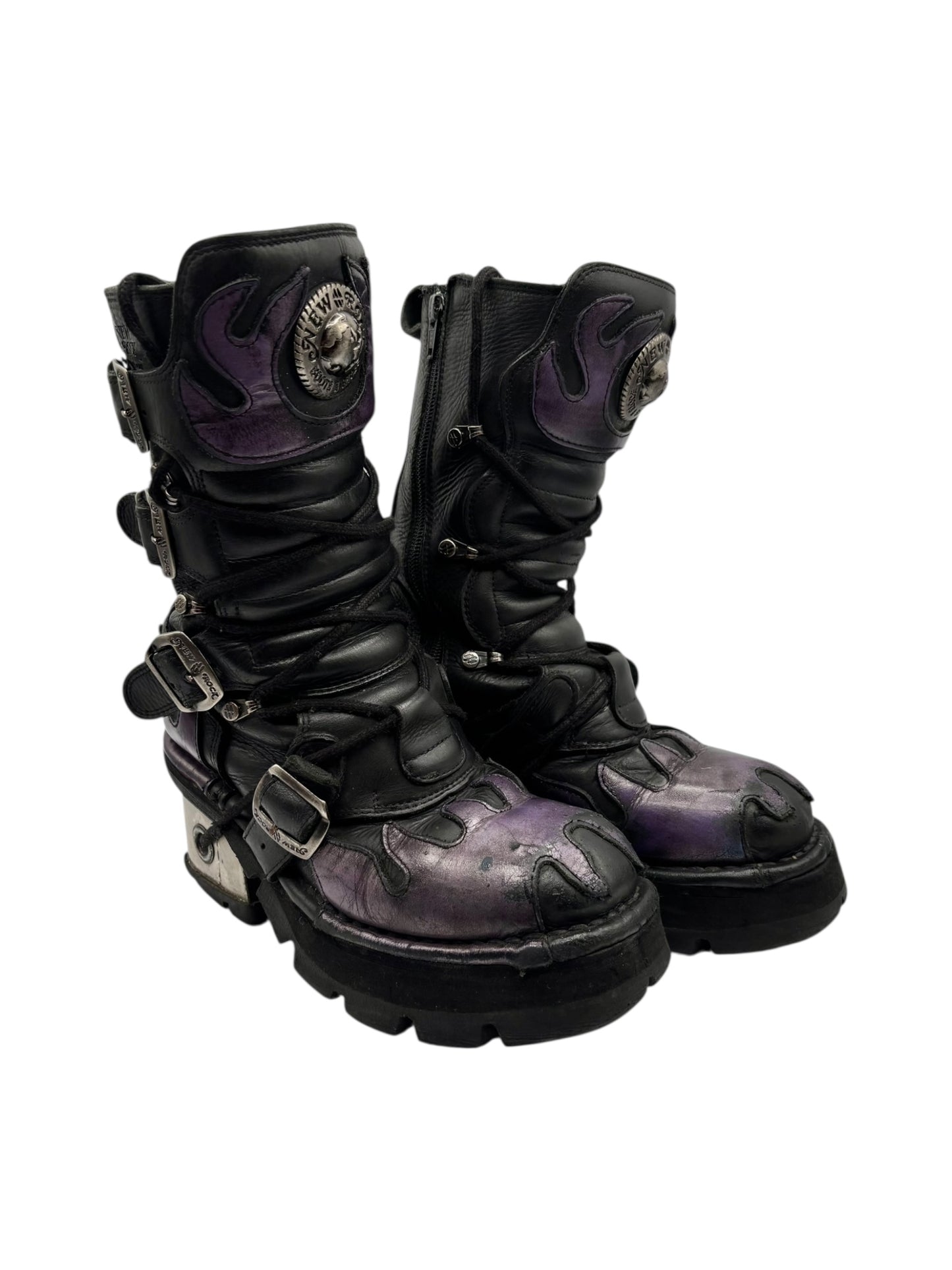 Vintage New Rock purple dragon mid-calf leather boots size 38