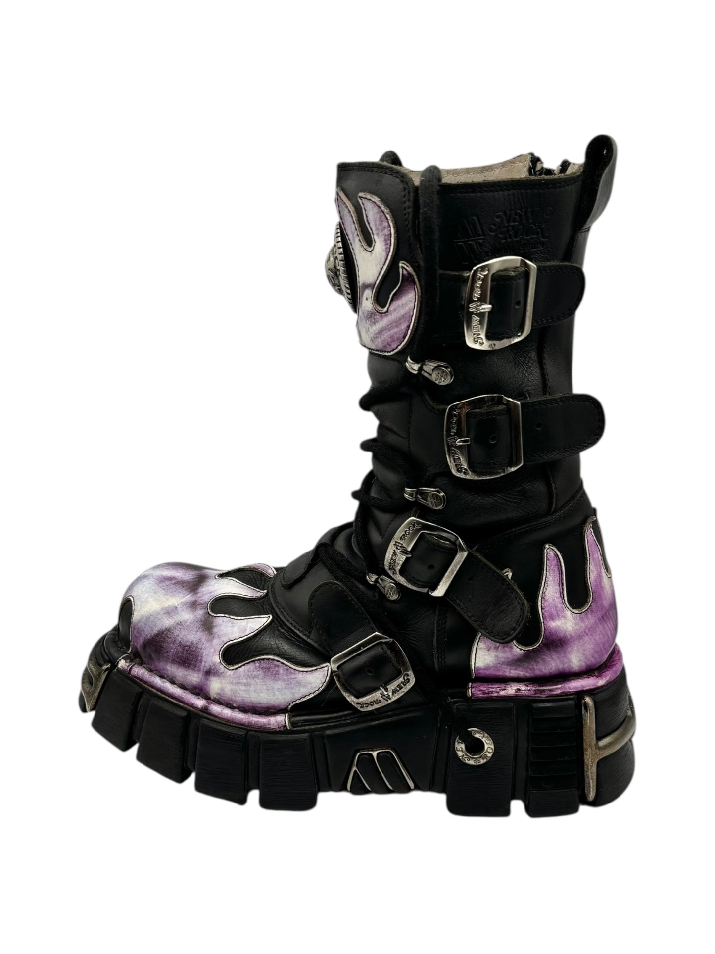 Vintage New Rock mid-calf purple flame platform boots size 39