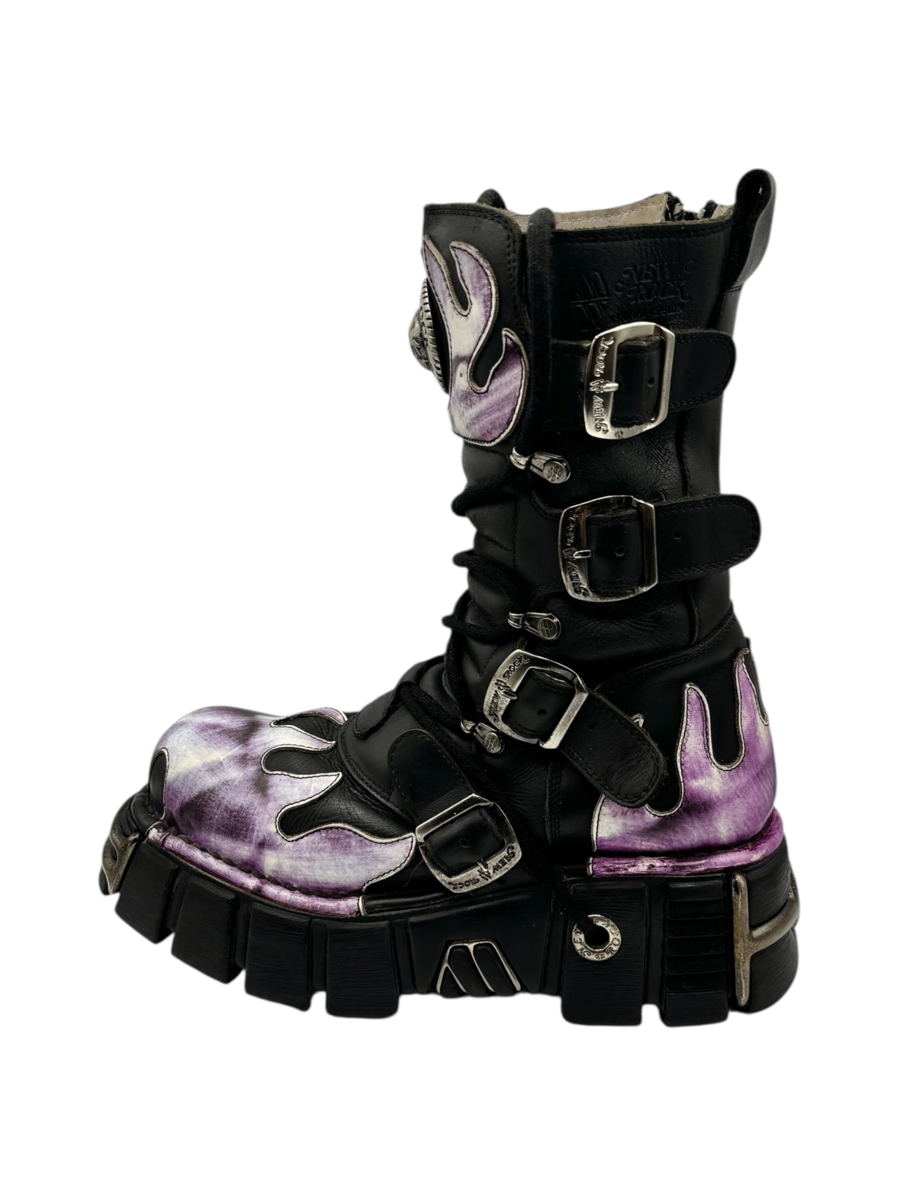 Vintage New Rock mid-calf purple flame platform boots size 39