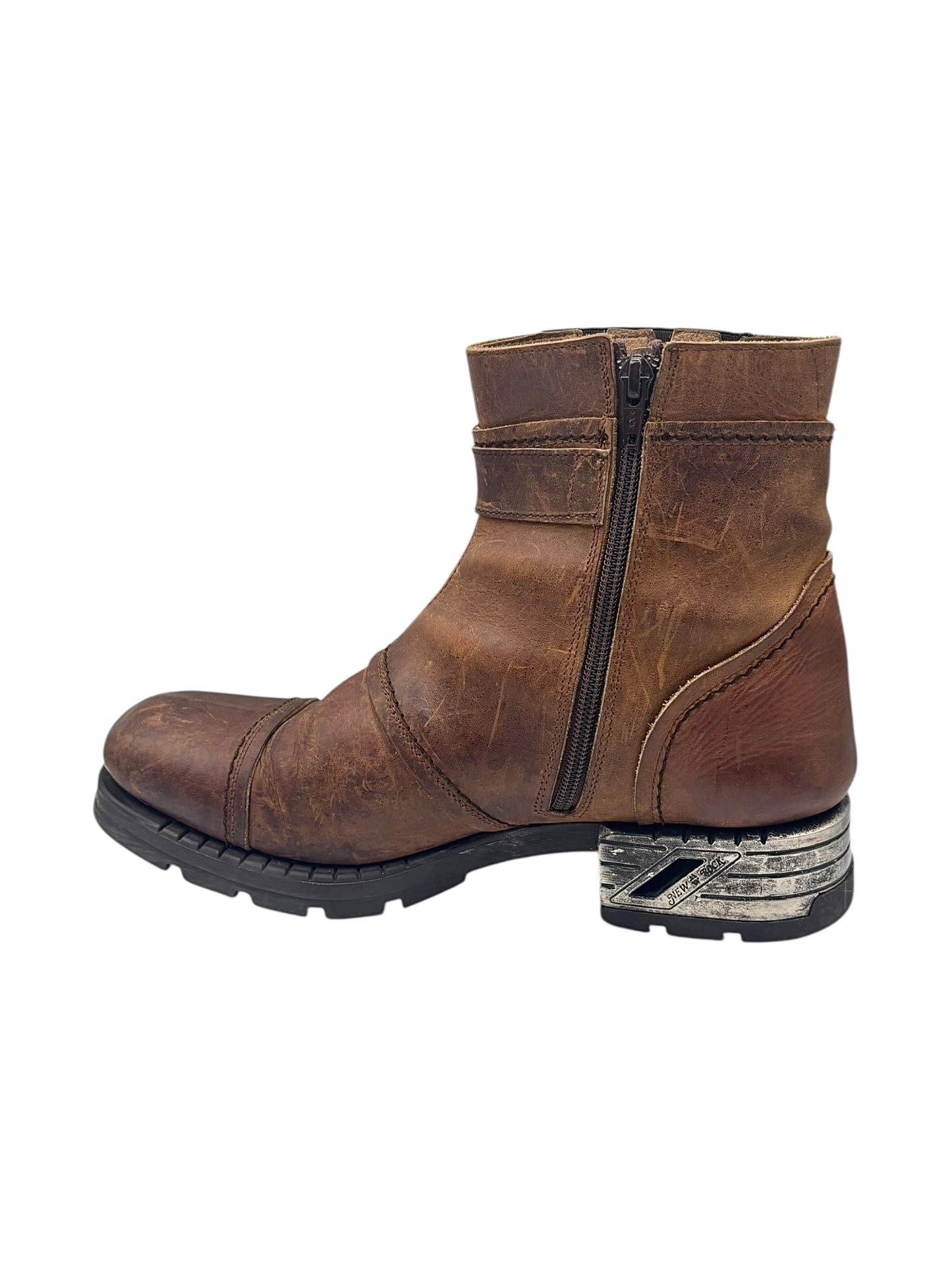 Vintage New Rock brown hand-made leather motorcycle boots. size 43