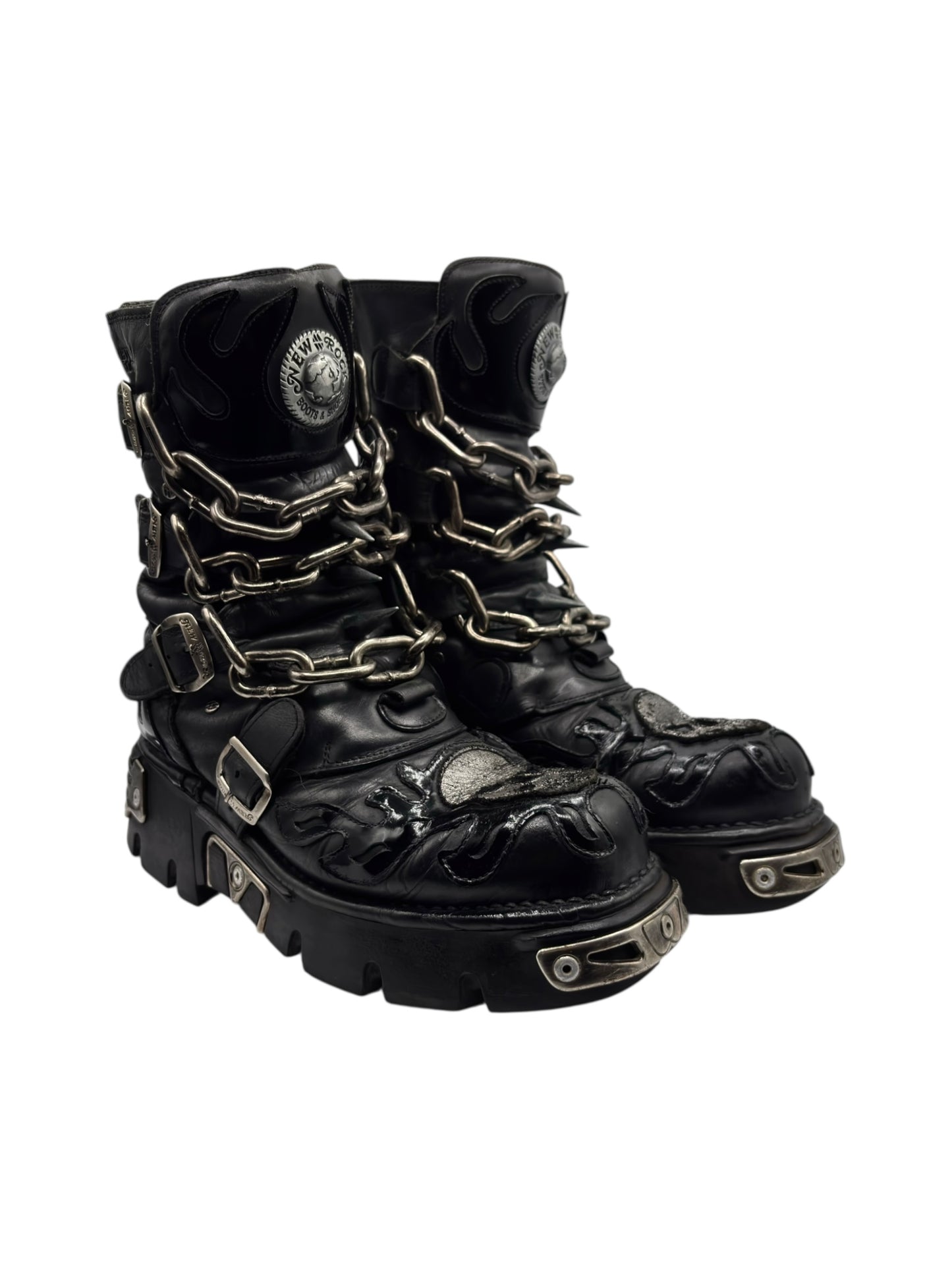 Vintage New Rock chained skull leather boots