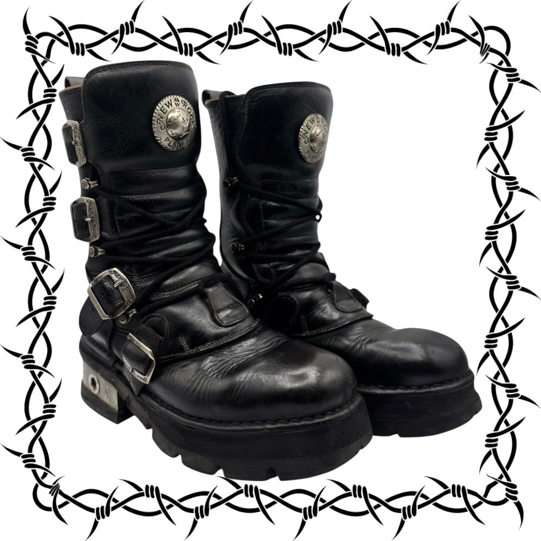 Vintage New Rock leather mid-calf raised heel boots size 41