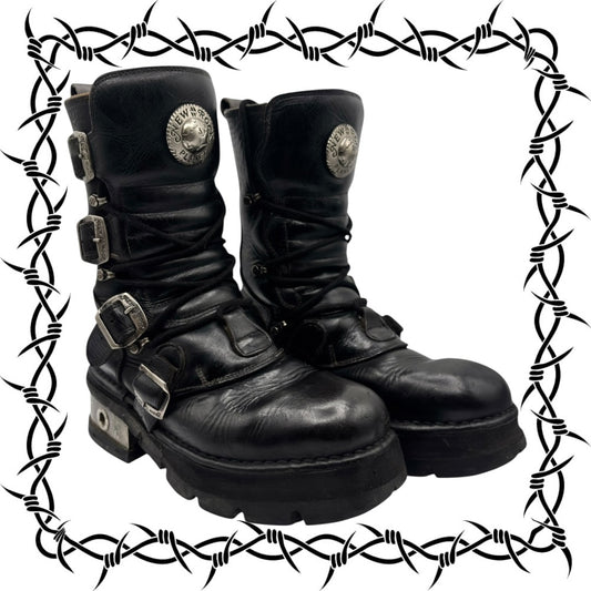Vintage New Rock leather mid-calf raised heel boots size 41