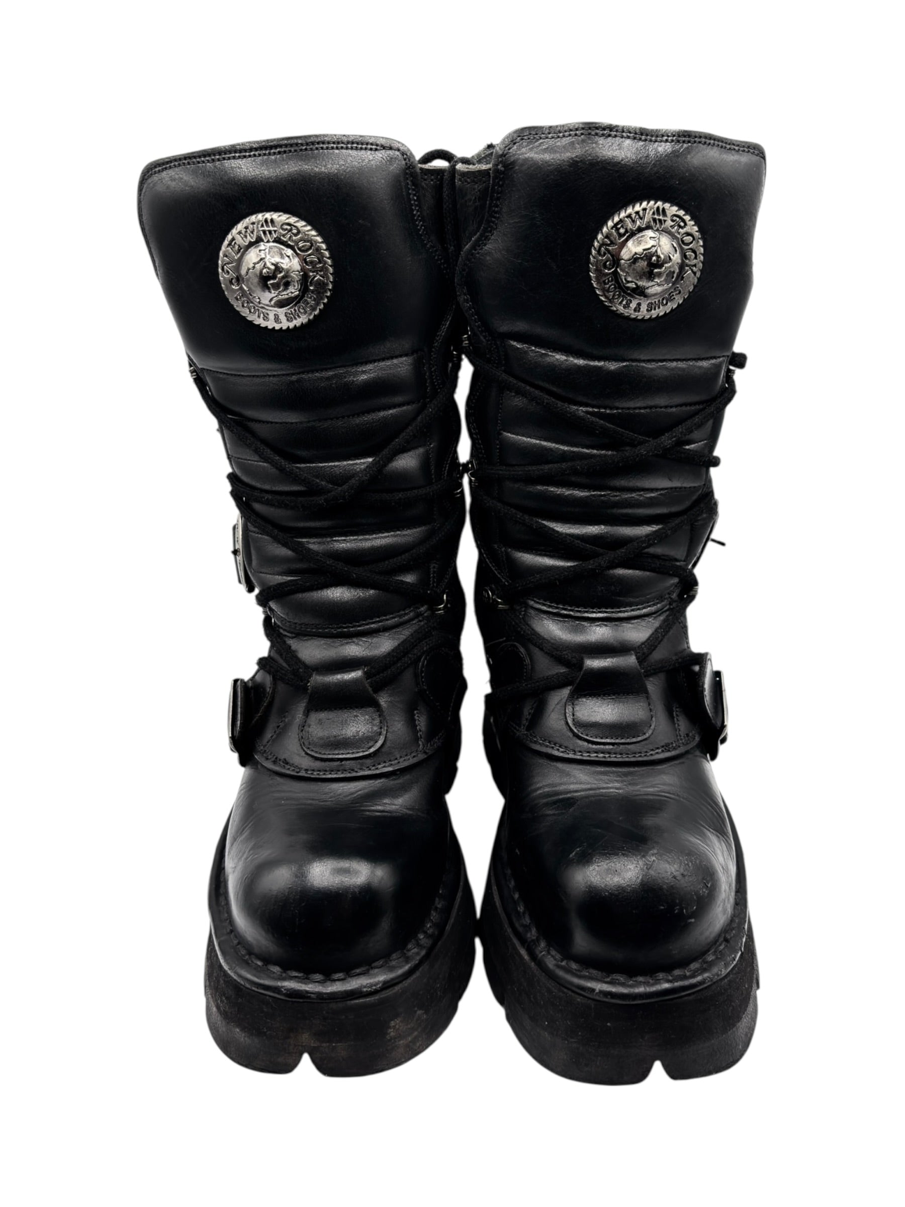 Vintage New Rock raised heel leather boots size 37