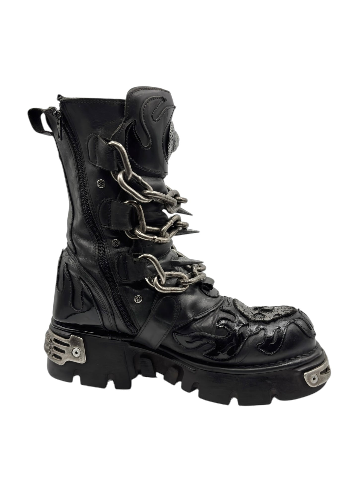 Vintage New Rock chained skull leather boots