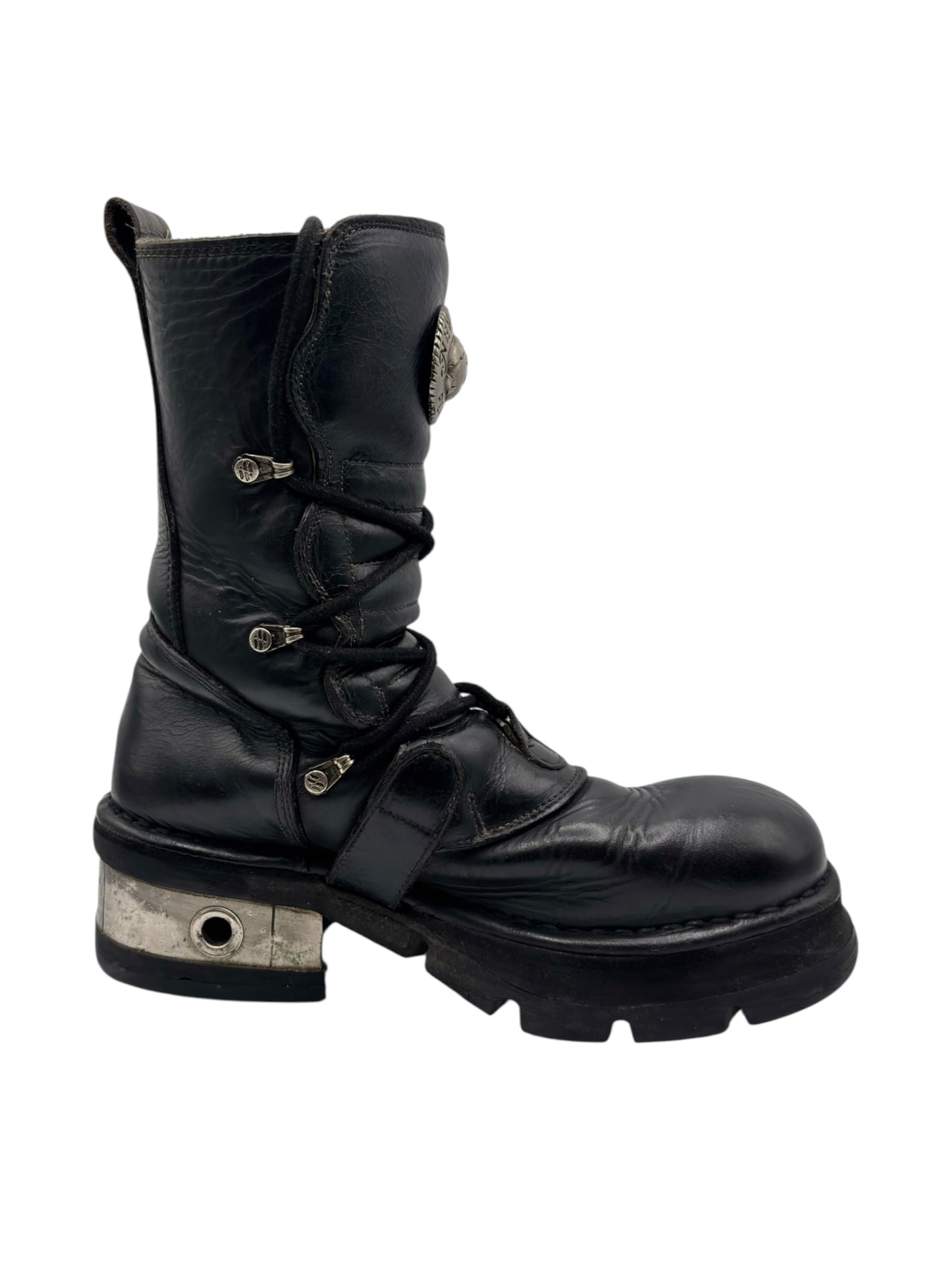 Vintage New Rock leather mid-calf raised heel boots size 41