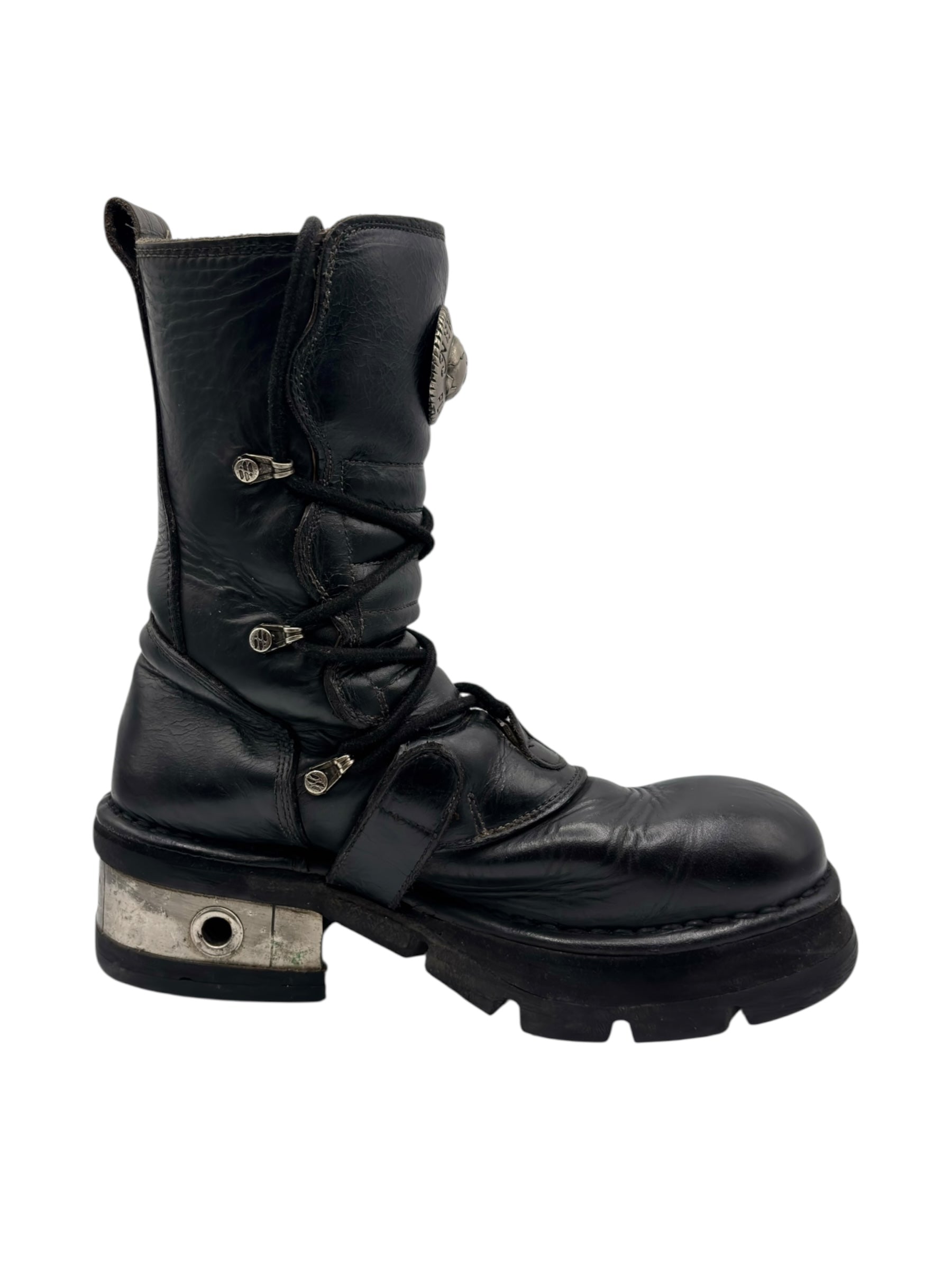 Vintage New Rock leather mid-calf raised heel boots size 41