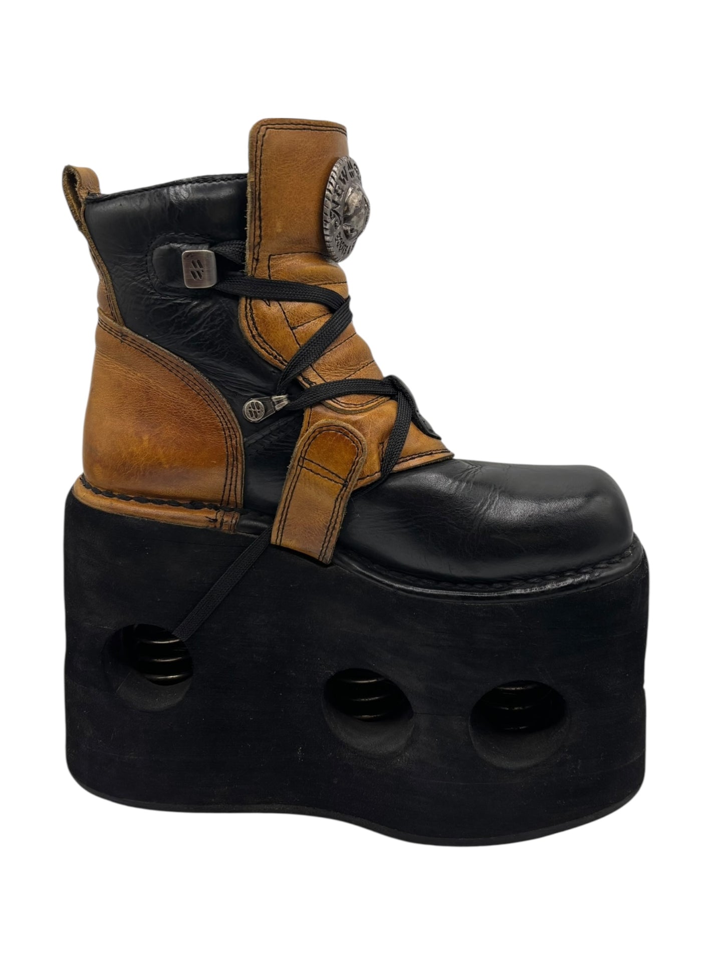 Vintage 90s New Rock jupiter black and yellow platform boots size 36