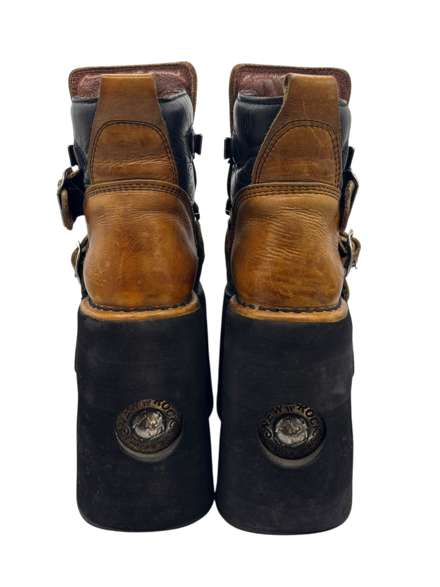 Vintage 90s New Rock jupiter black and yellow platform boots size 36